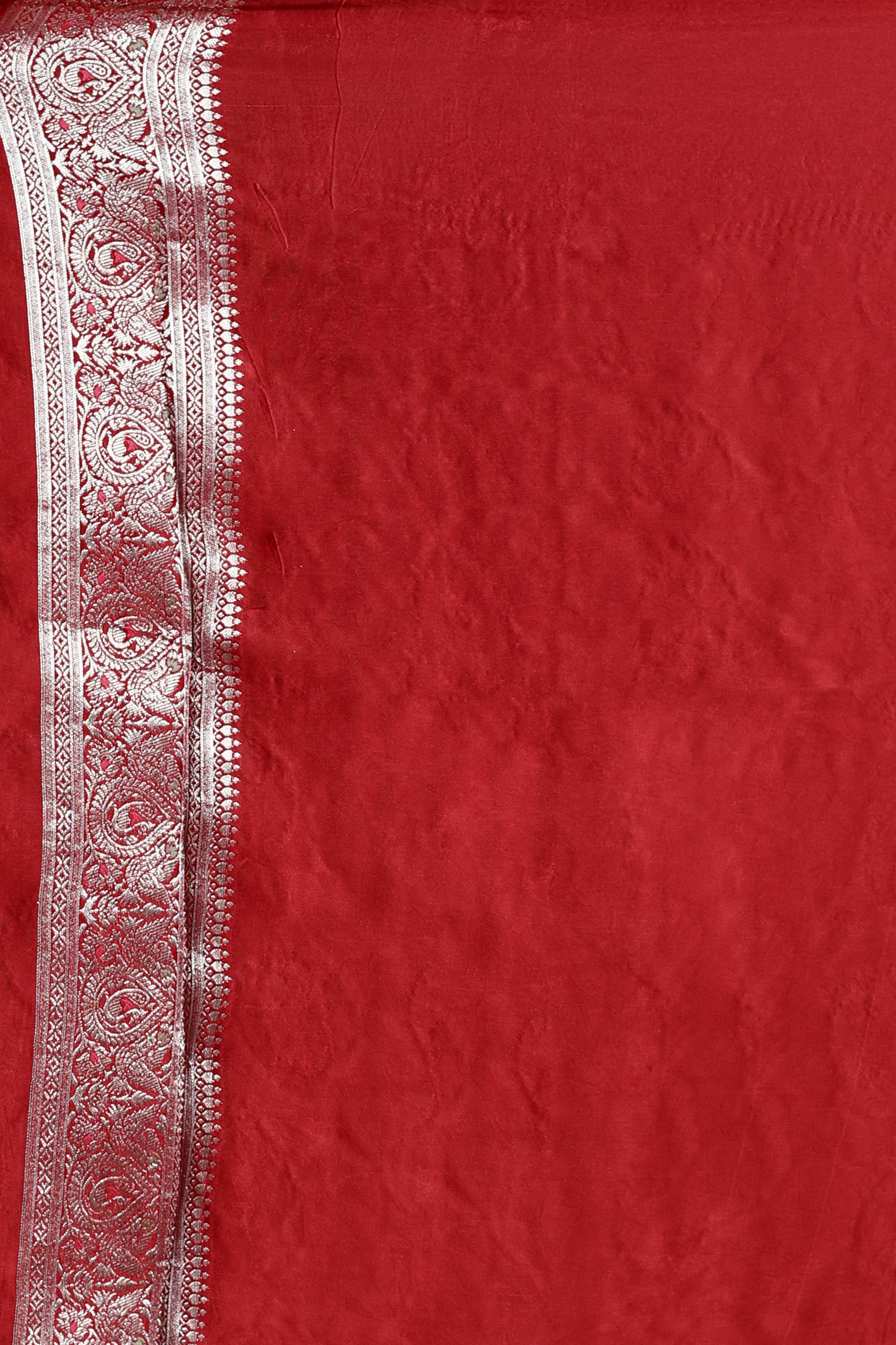 Cherry Red Semi Mashru Saree With Blouse Piece