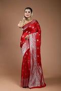 Cherry Red Semi Mashru Saree With Blouse Piece