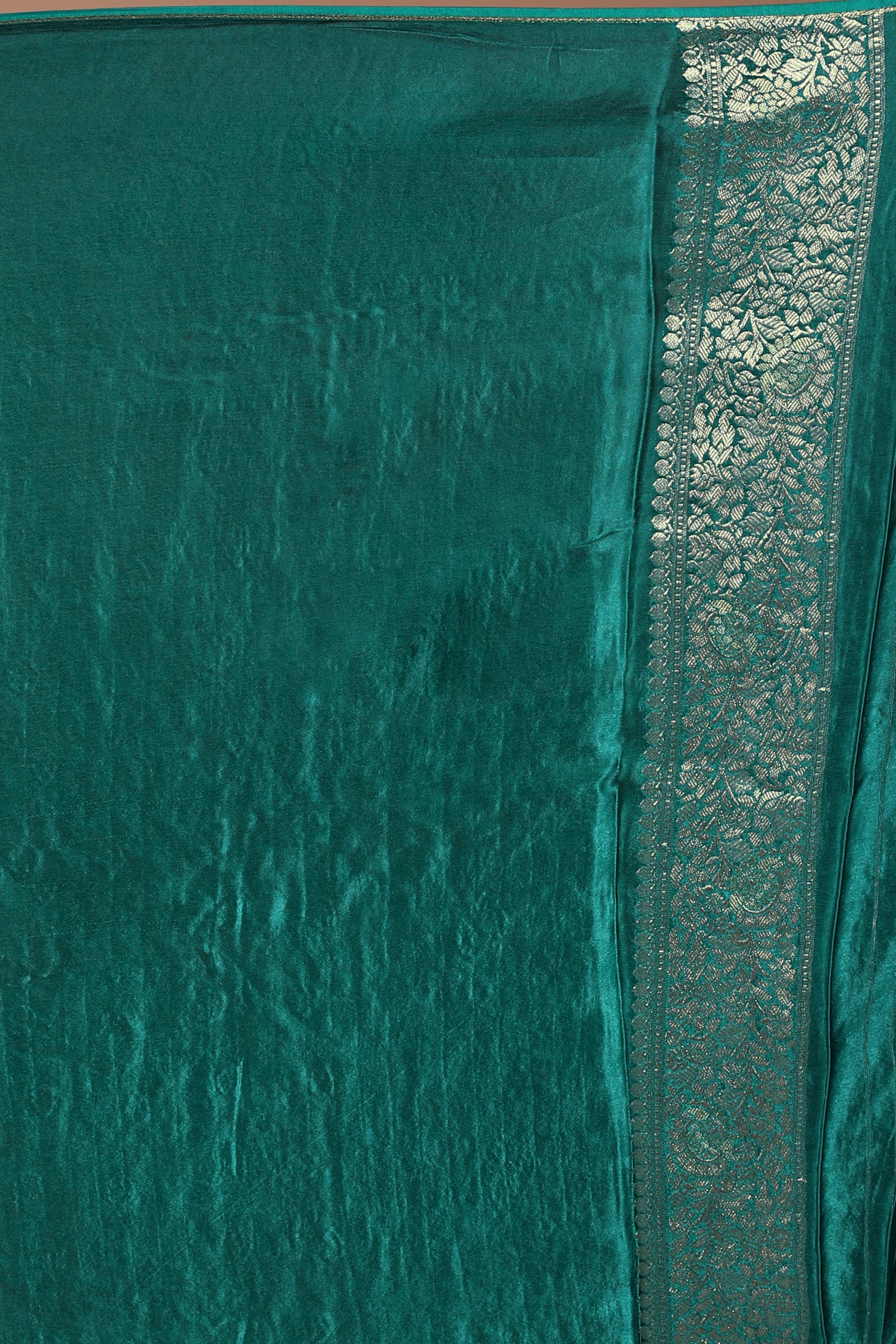 Teal Green Semi Mashru Saree With Blouse Piece
