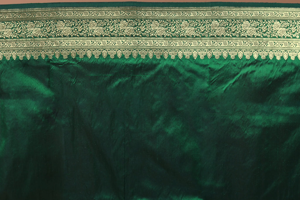 Bottle Green Pure Katan Silk Saree With Blouse Piece