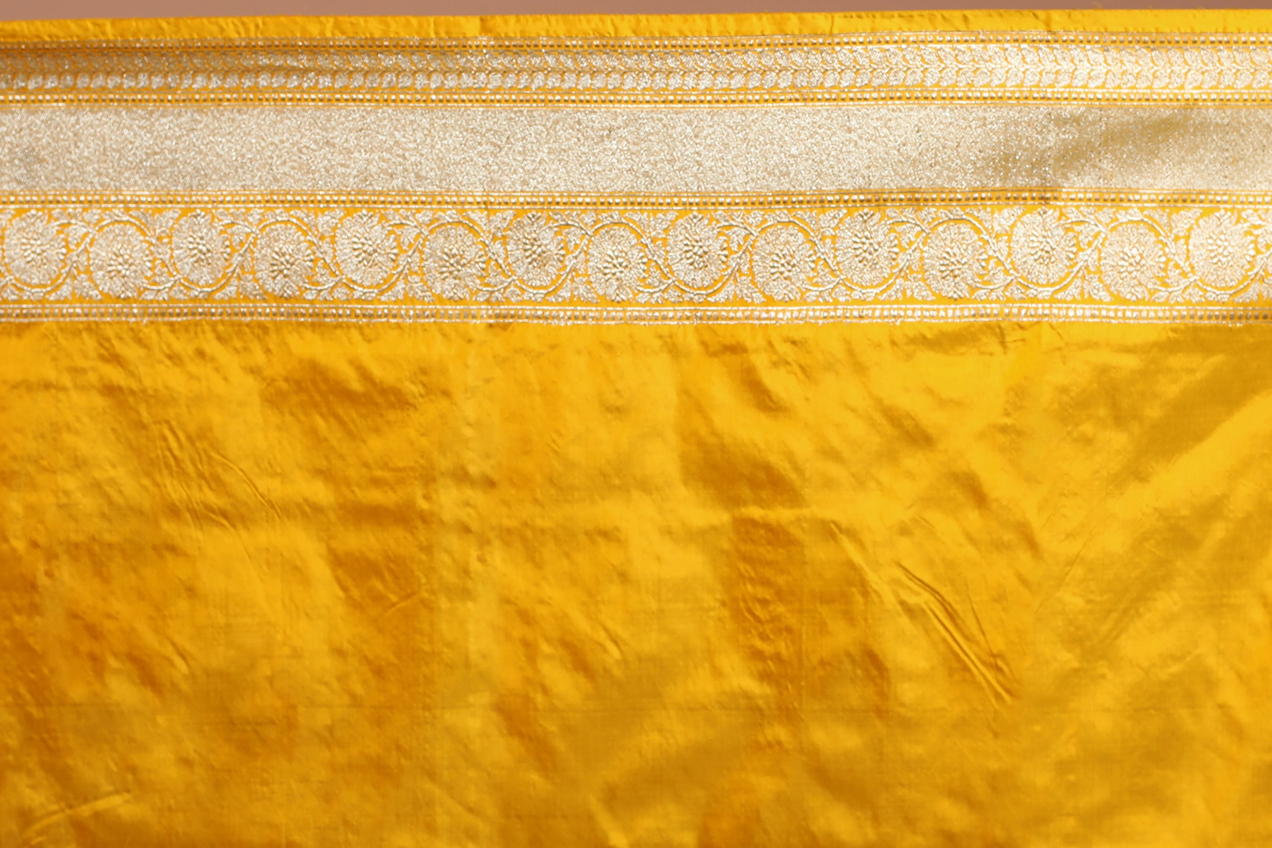 Golden Yellow Pure Katan Silk Saree With Blouse Piece