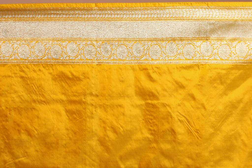 Golden Yellow Pure Katan Silk Saree With Blouse Piece
