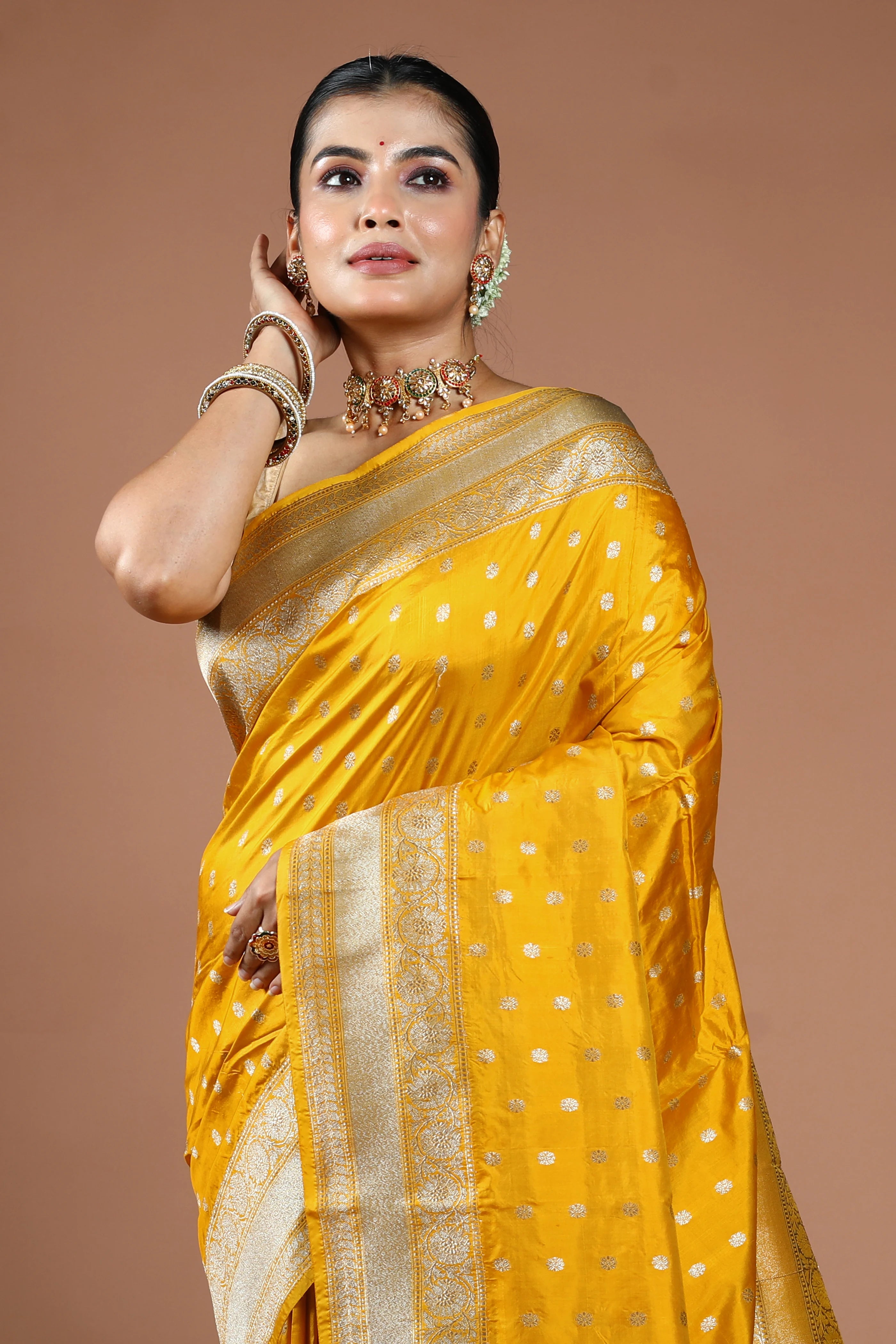 Golden Yellow Pure Katan Silk Saree With Blouse Piece