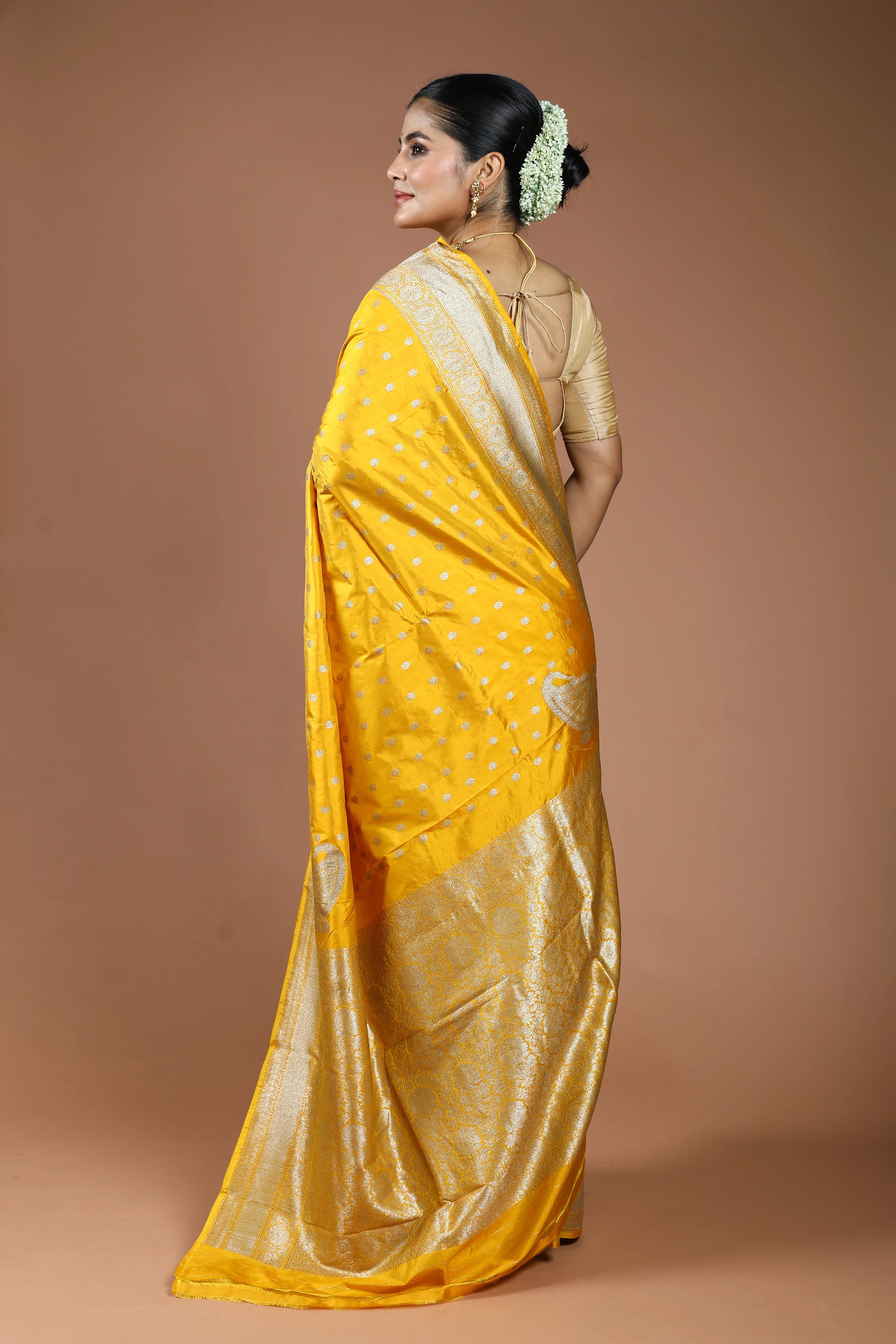 Golden Yellow Pure Katan Silk Saree With Blouse Piece
