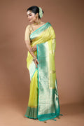 Lemon Green Pure Kora Banarasi Saree With Blouse Piece