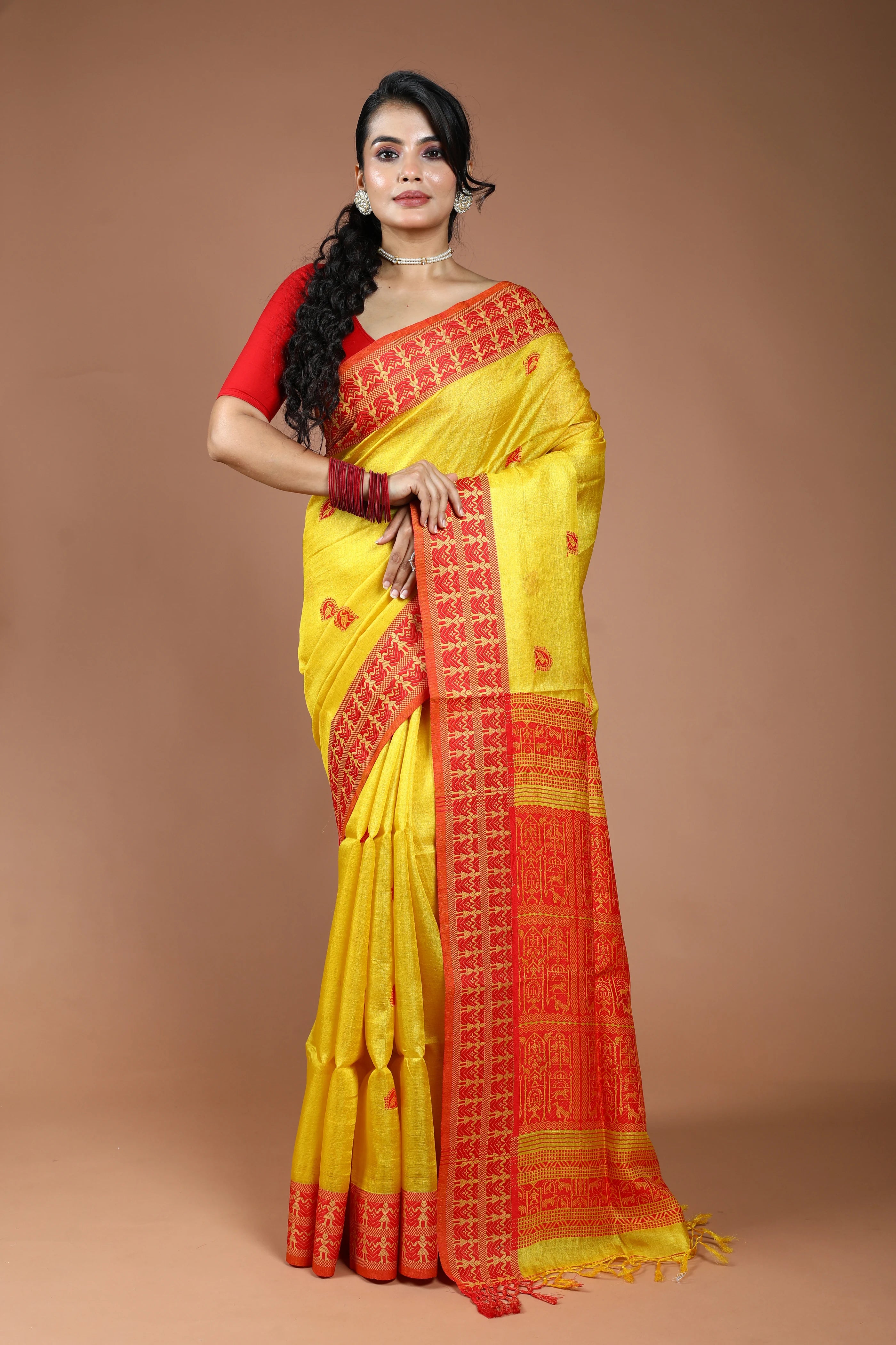 Yellow Bengal Tussar Saree With Blouse Piece