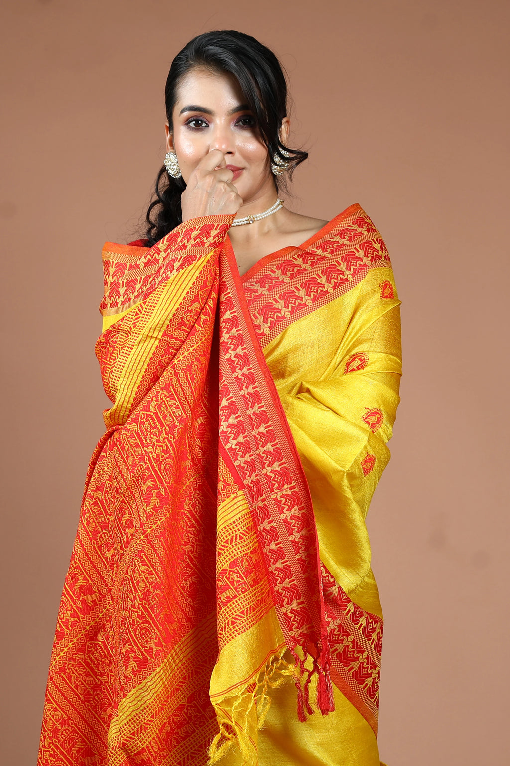 Yellow Bengal Tussar Saree With Blouse Piece
