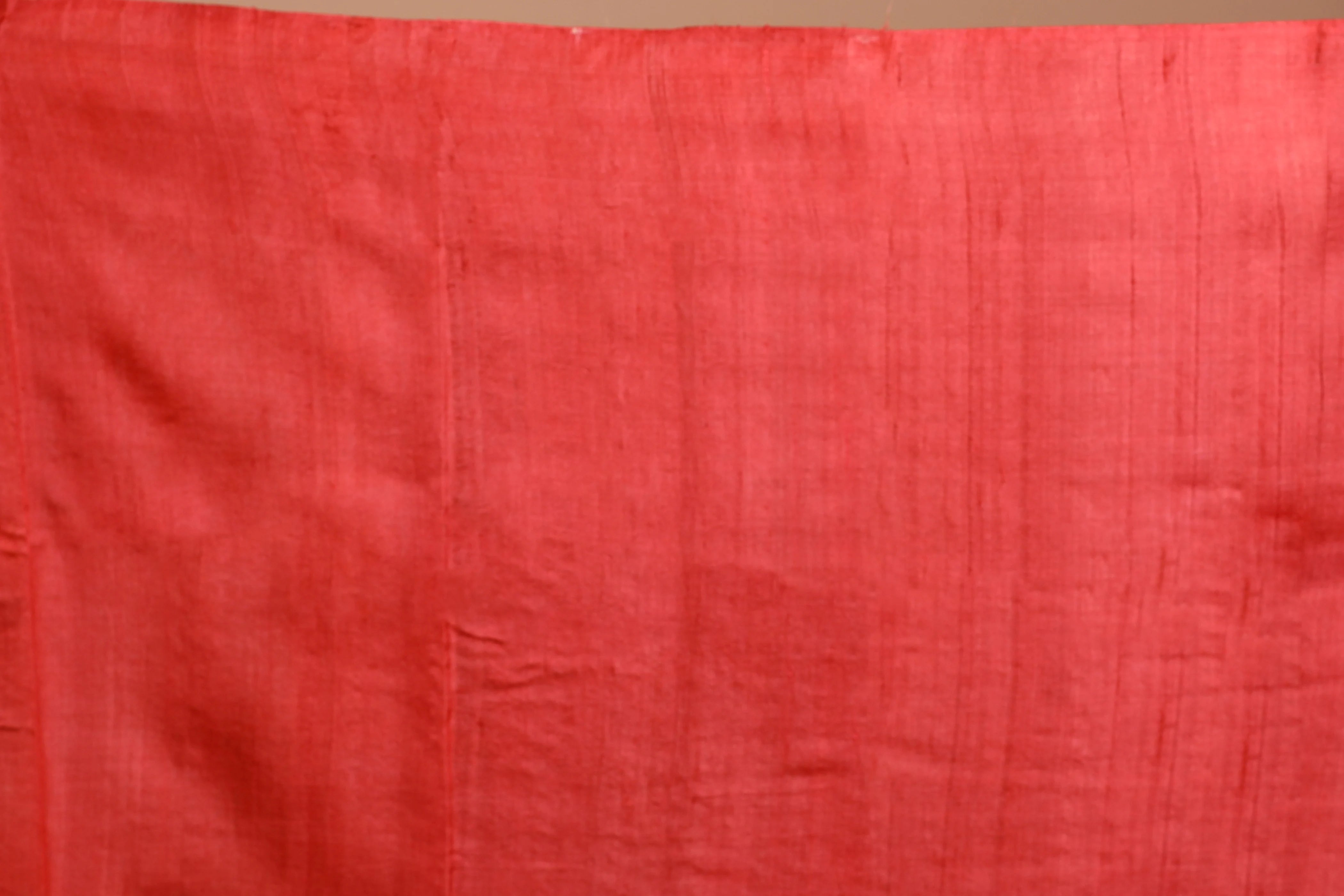 Red Pure Tussar Block Print Saree With Blouse Piece