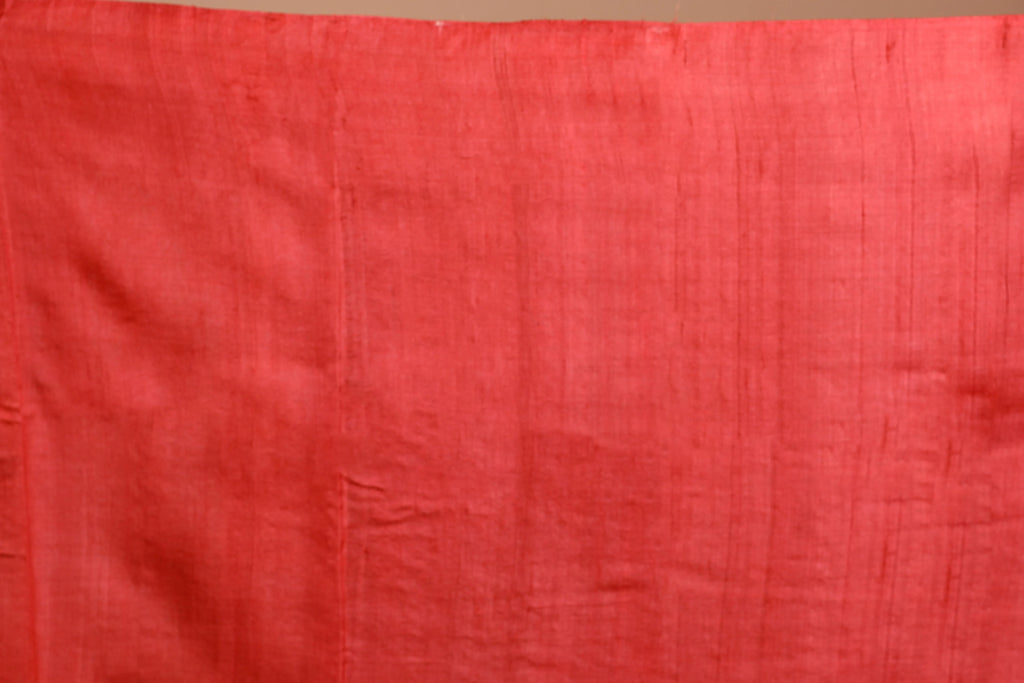 Red & Off White Pure Tussar Block Print Saree With Blouse Piece