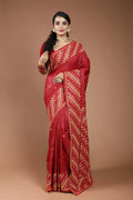 Red Tussar Hand Gujarati Saree With Blouse Piece