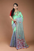 4D Dye Tussar Fusion Saree With Blouse Piece