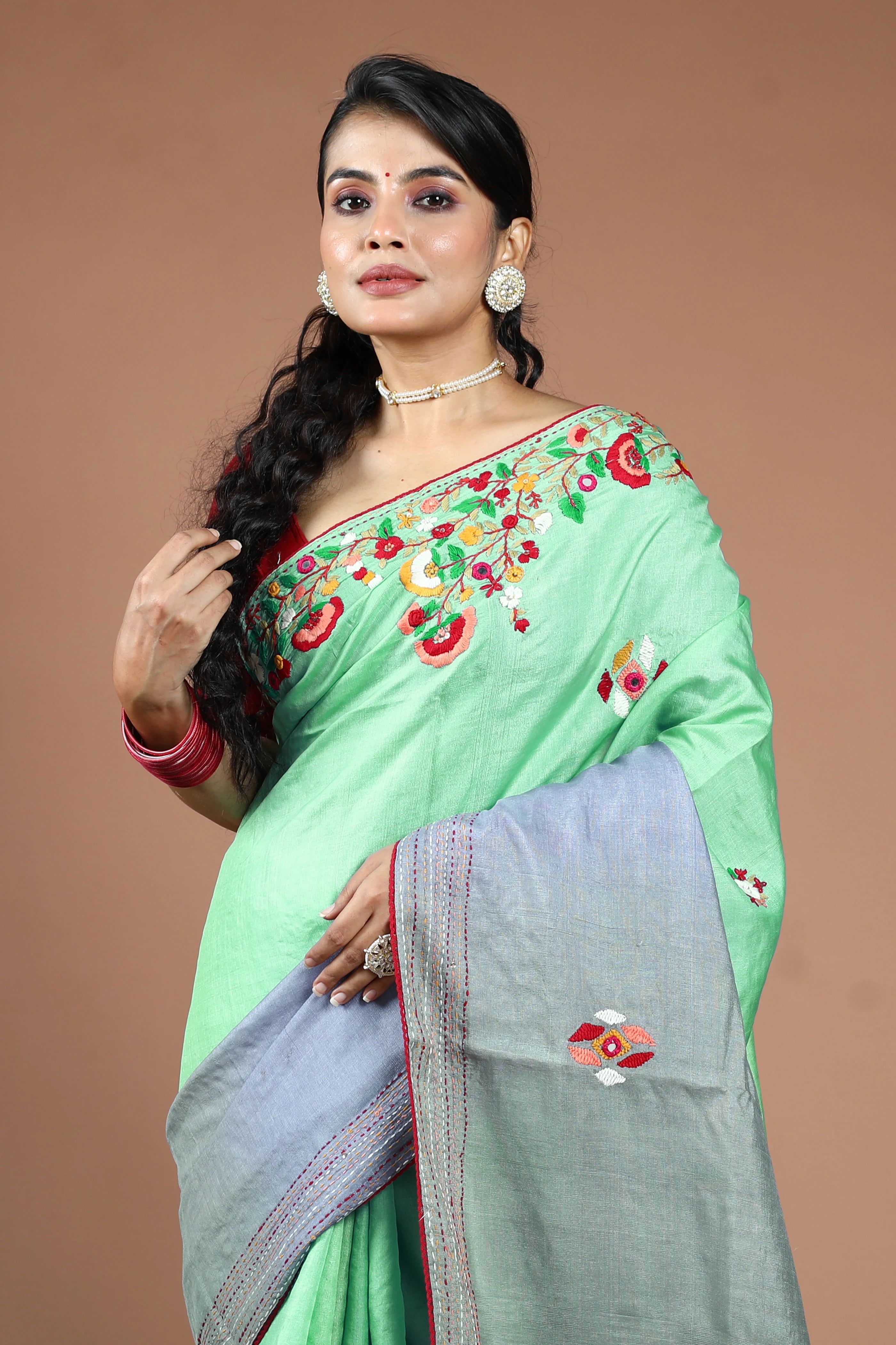 4D Dye Tussar Fusion Saree With Blouse Piece