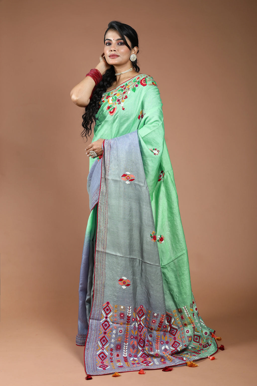 4D Dye Tussar Fusion Saree With Blouse Piece