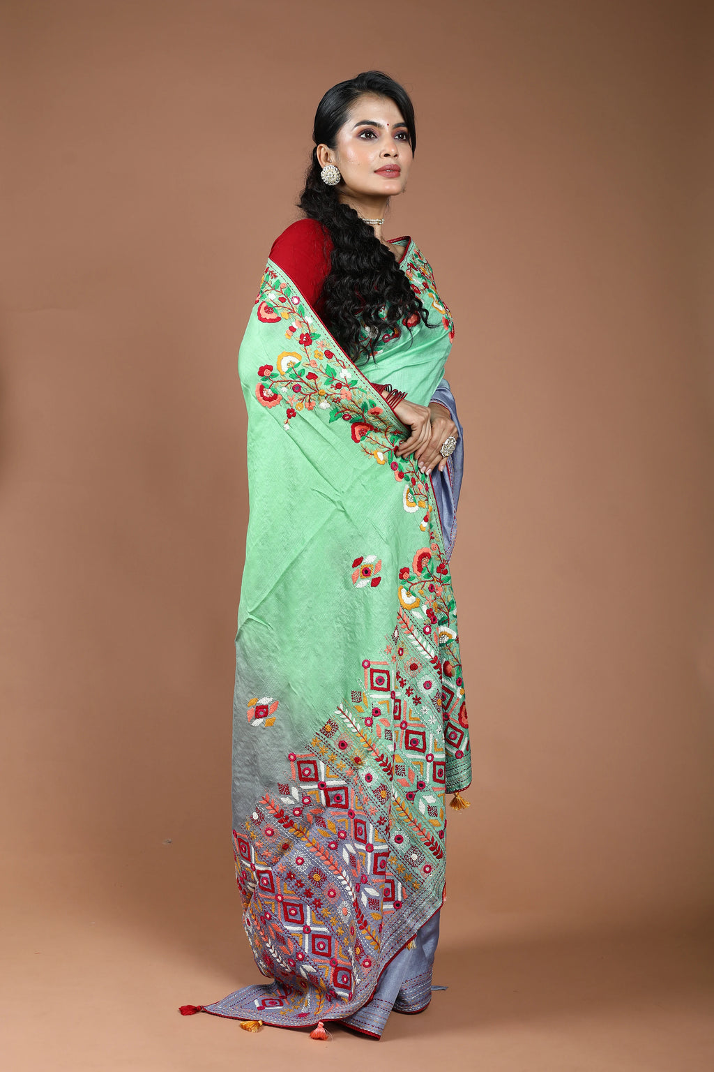 4D Dye Tussar Fusion Saree With Blouse Piece