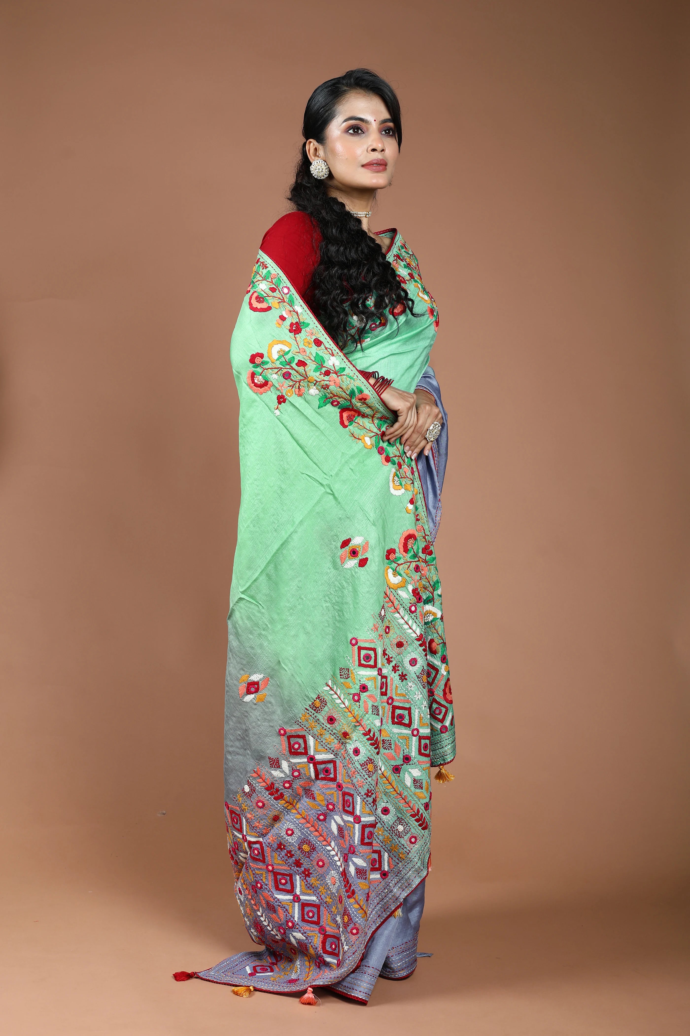 4D Dye Tussar Fusion Saree With Blouse Piece
