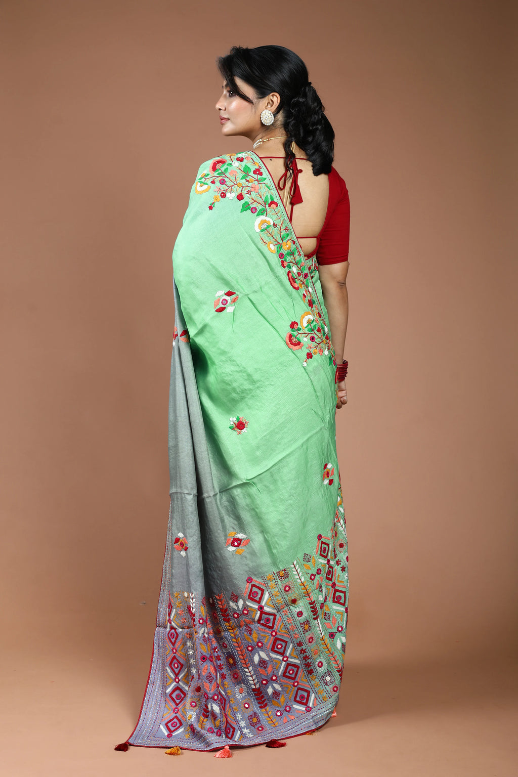 4D Dye Tussar Fusion Saree With Blouse Piece