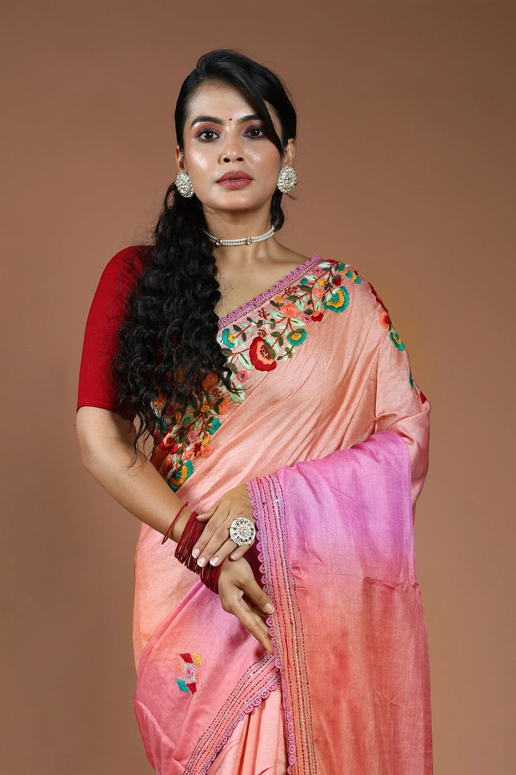 4D Dye Tussar Fusion Saree With Blouse Piece