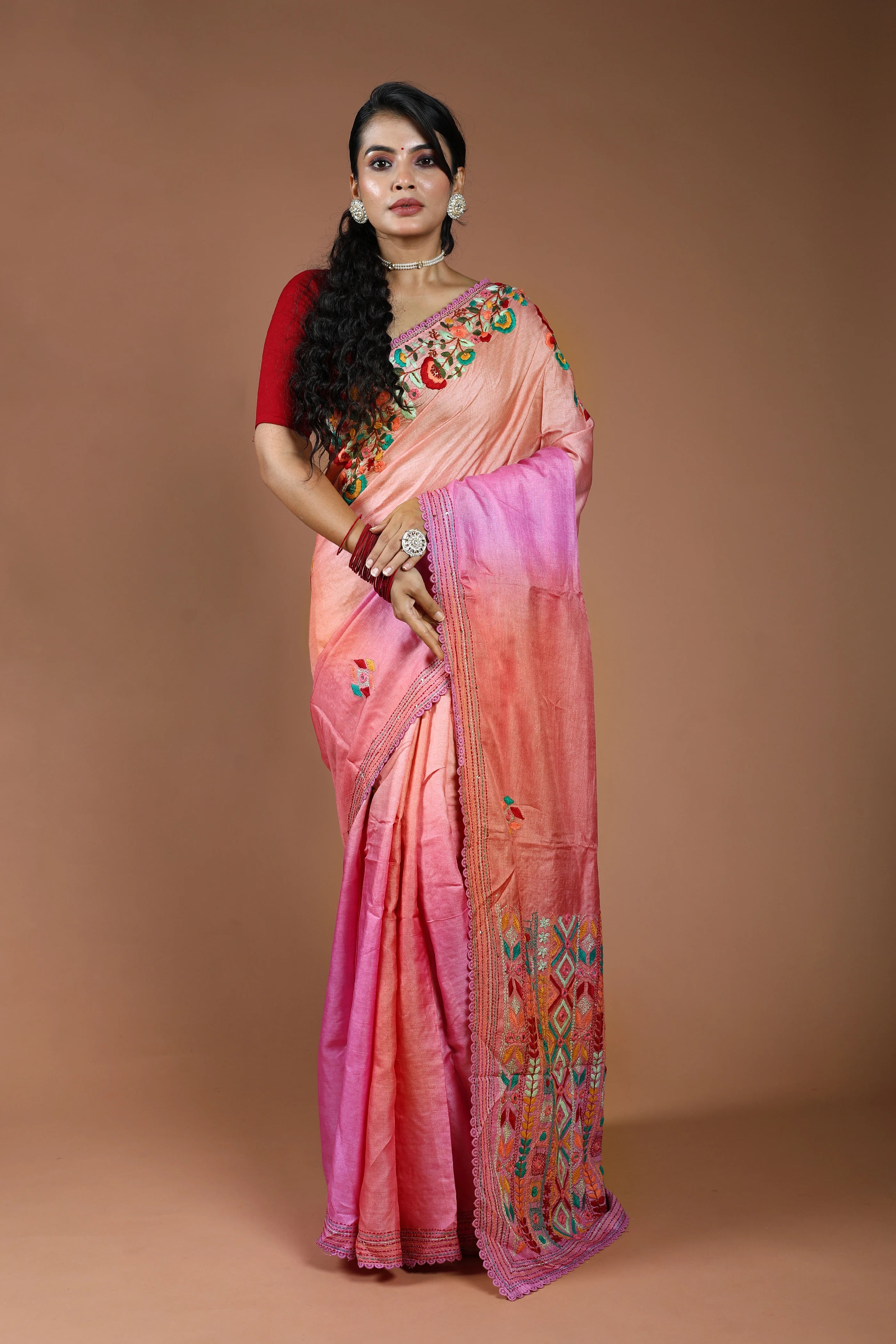 4D Dye Tussar Fusion Saree With Blouse Piece