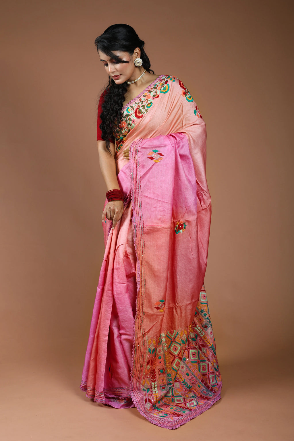 4D Dye Tussar Fusion Saree With Blouse Piece