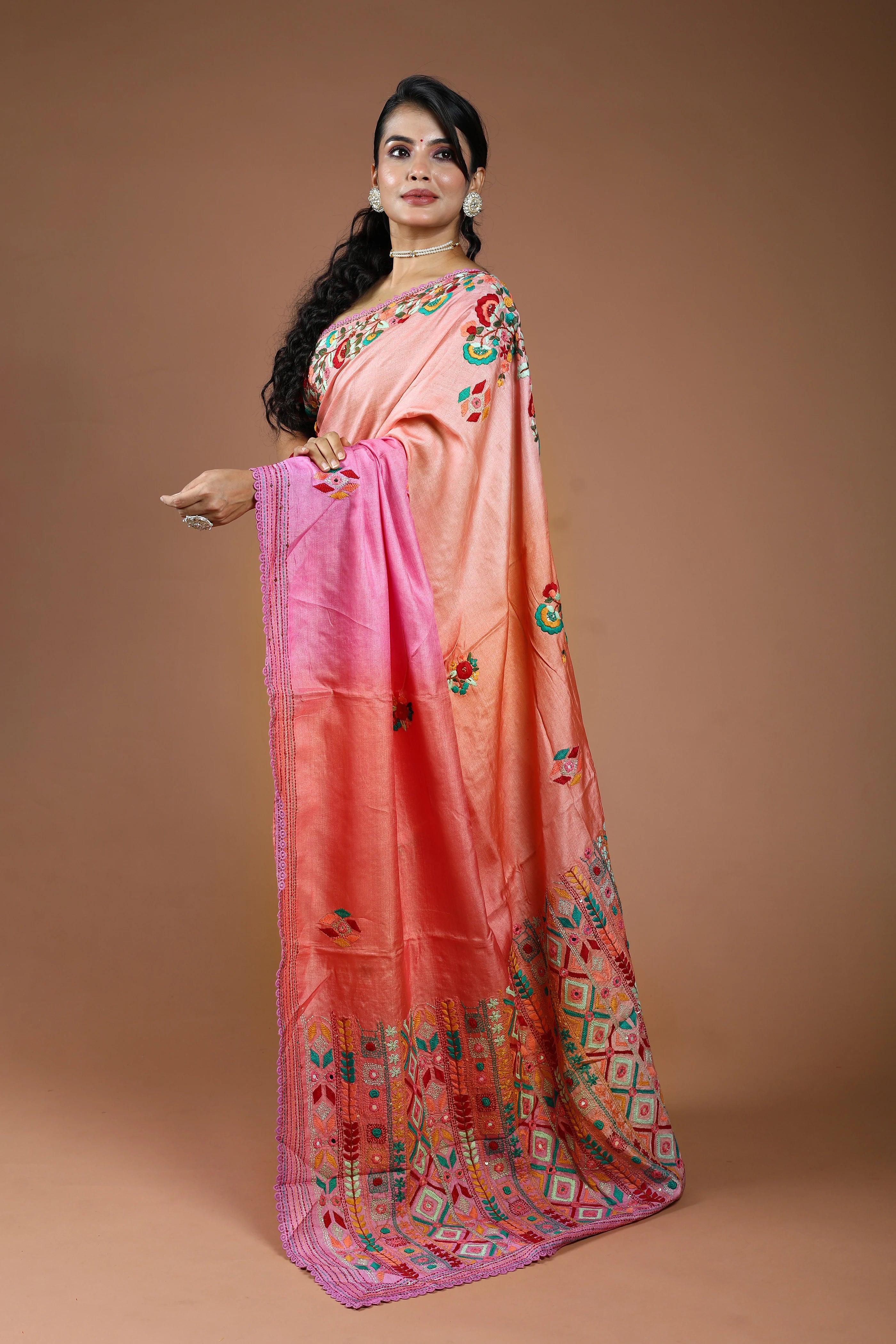 4D Dye Tussar Fusion Saree With Blouse Piece