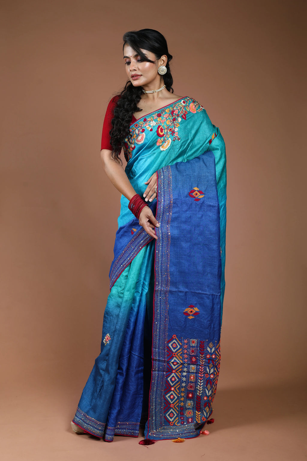 4D Dye Tussar Fusion Saree With Blouse Piece