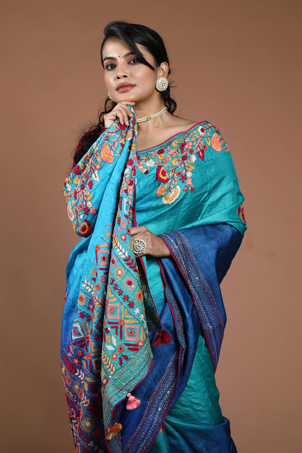 4D Dye Tussar Fusion Saree With Blouse Piece