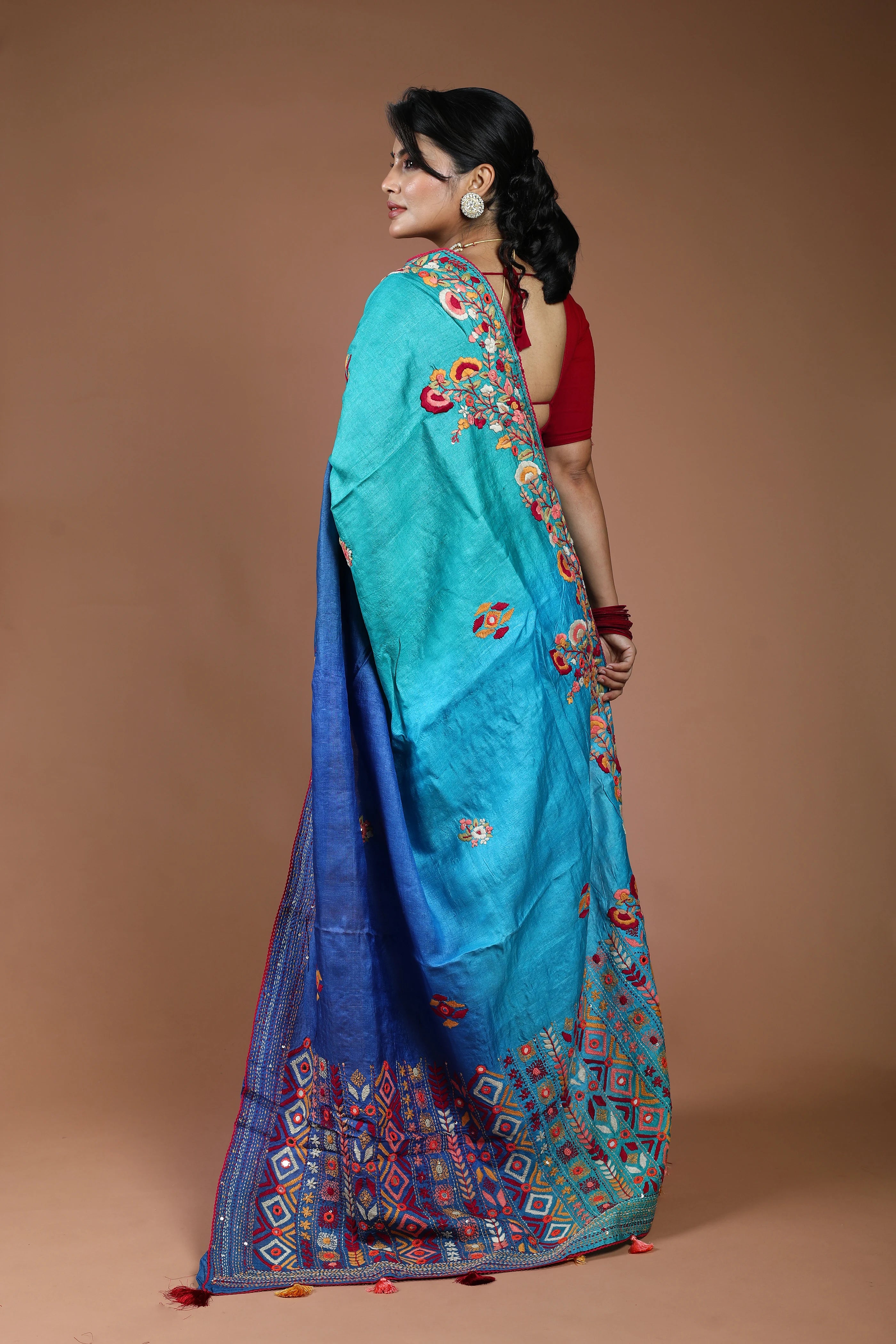 4D Dye Tussar Fusion Saree With Blouse Piece