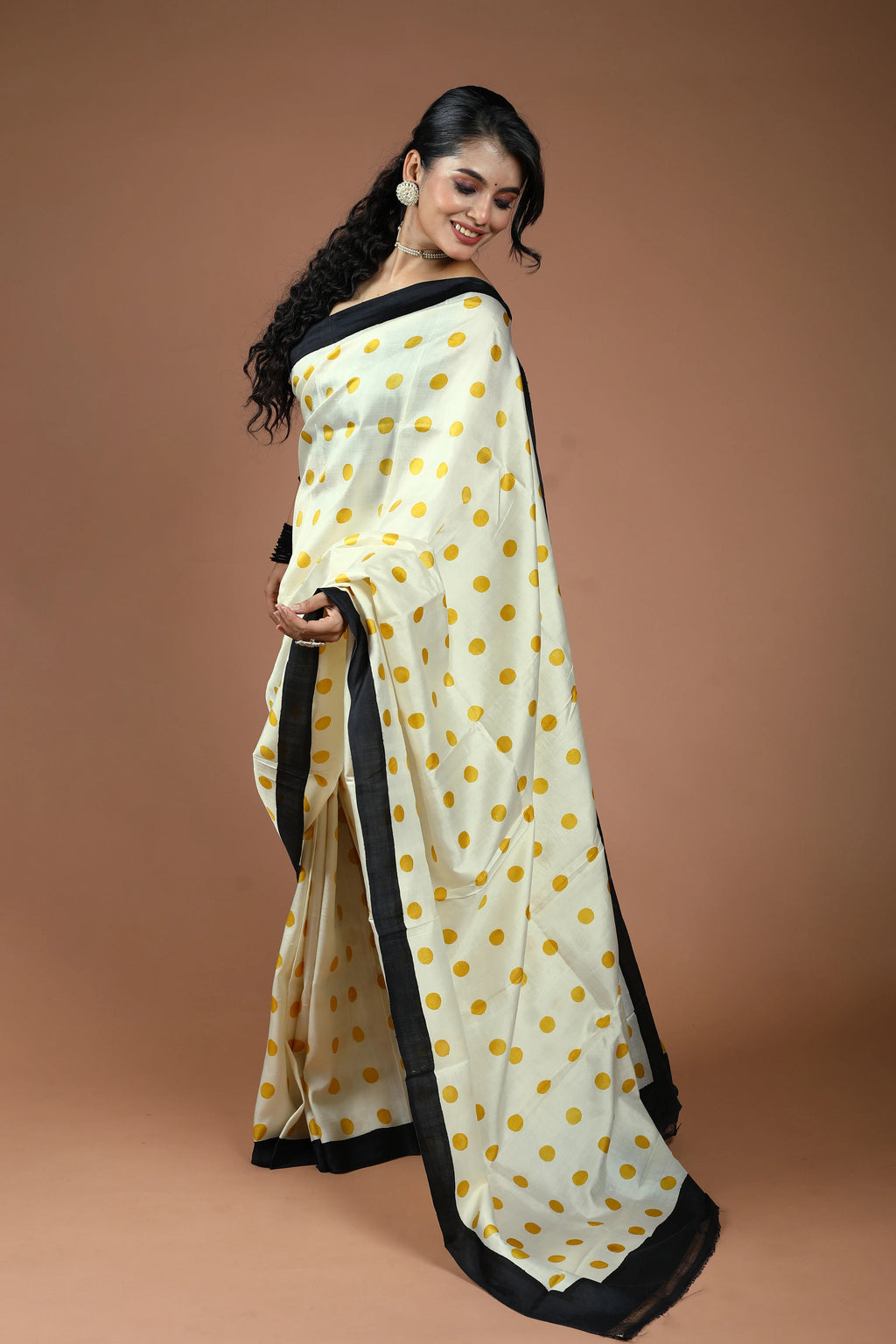 Cream Pure Katan Silk Saree With Blouse Piece