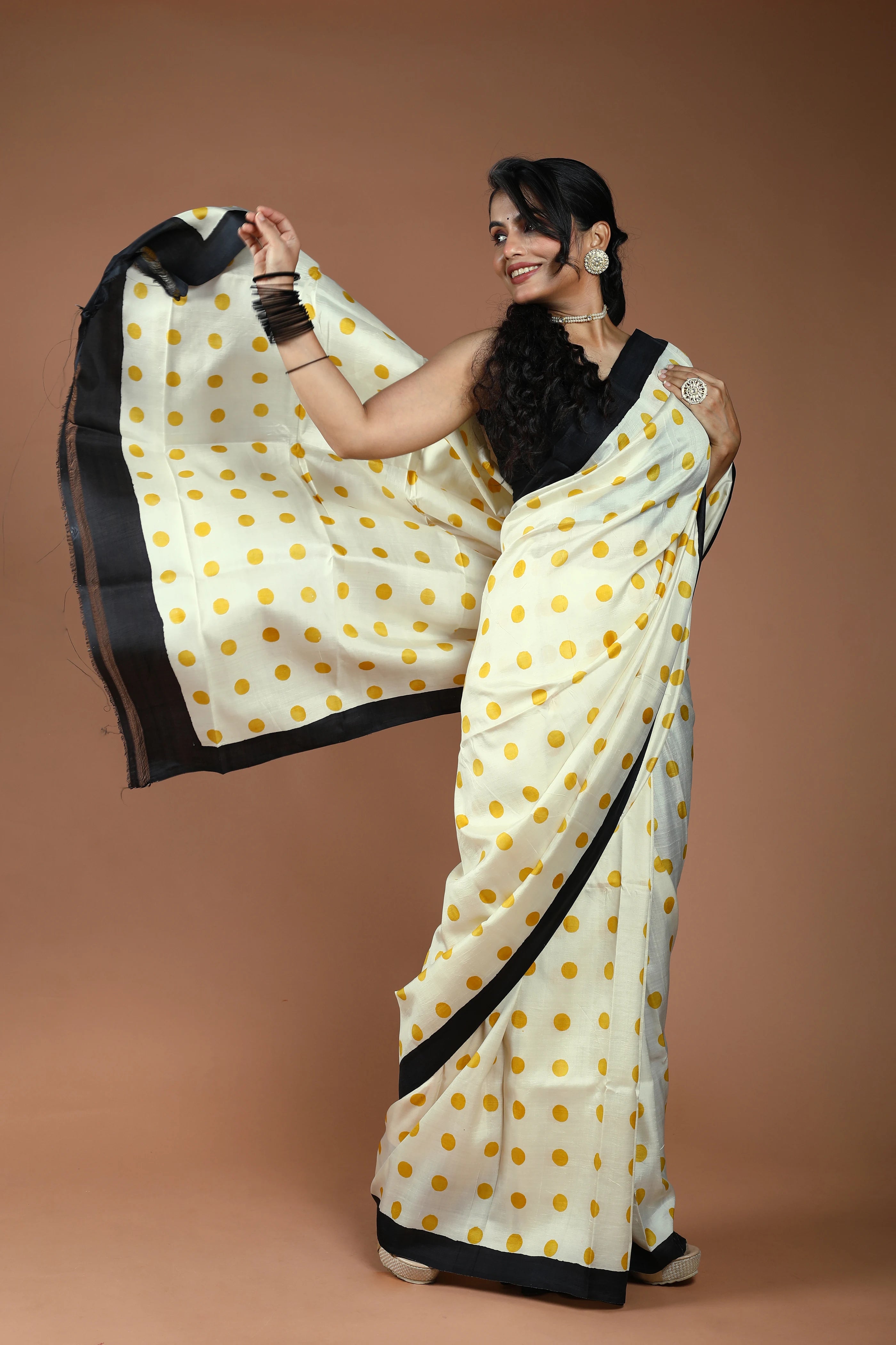 Cream Pure Katan Silk Saree With Blouse Piece