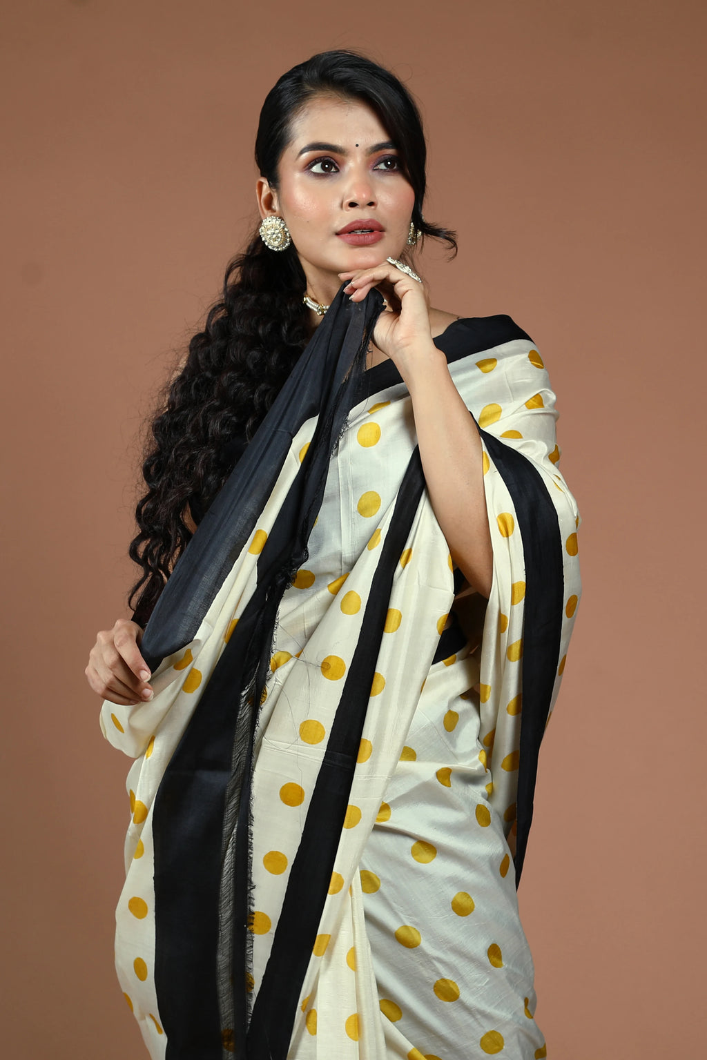 Cream Pure Katan Silk Saree With Blouse Piece