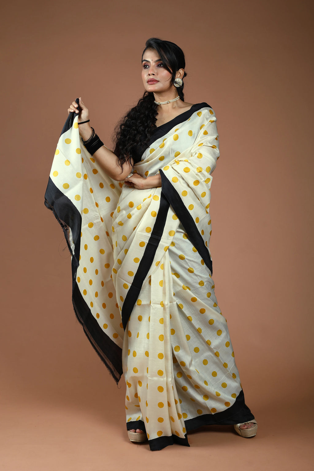 Cream Pure Katan Silk Saree With Blouse Piece