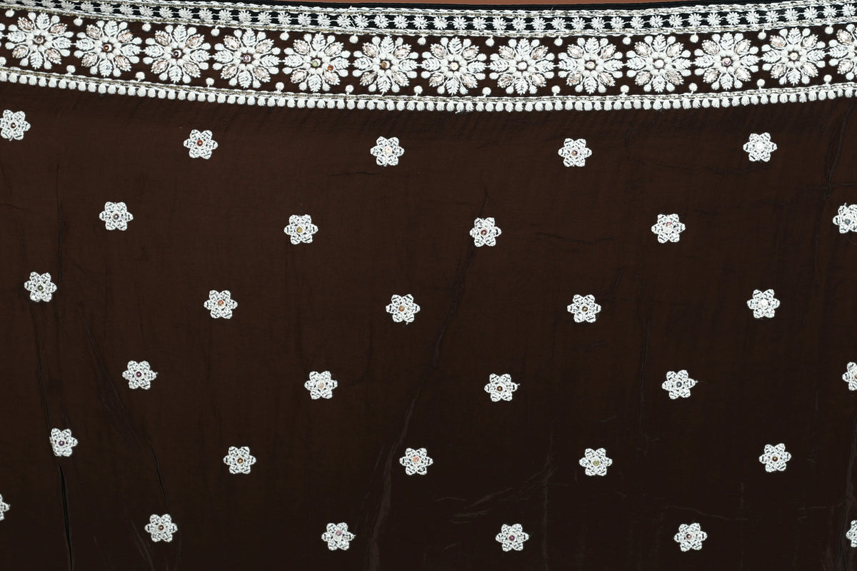 Black Chikankari Chikankari Saree With Blouse Piece