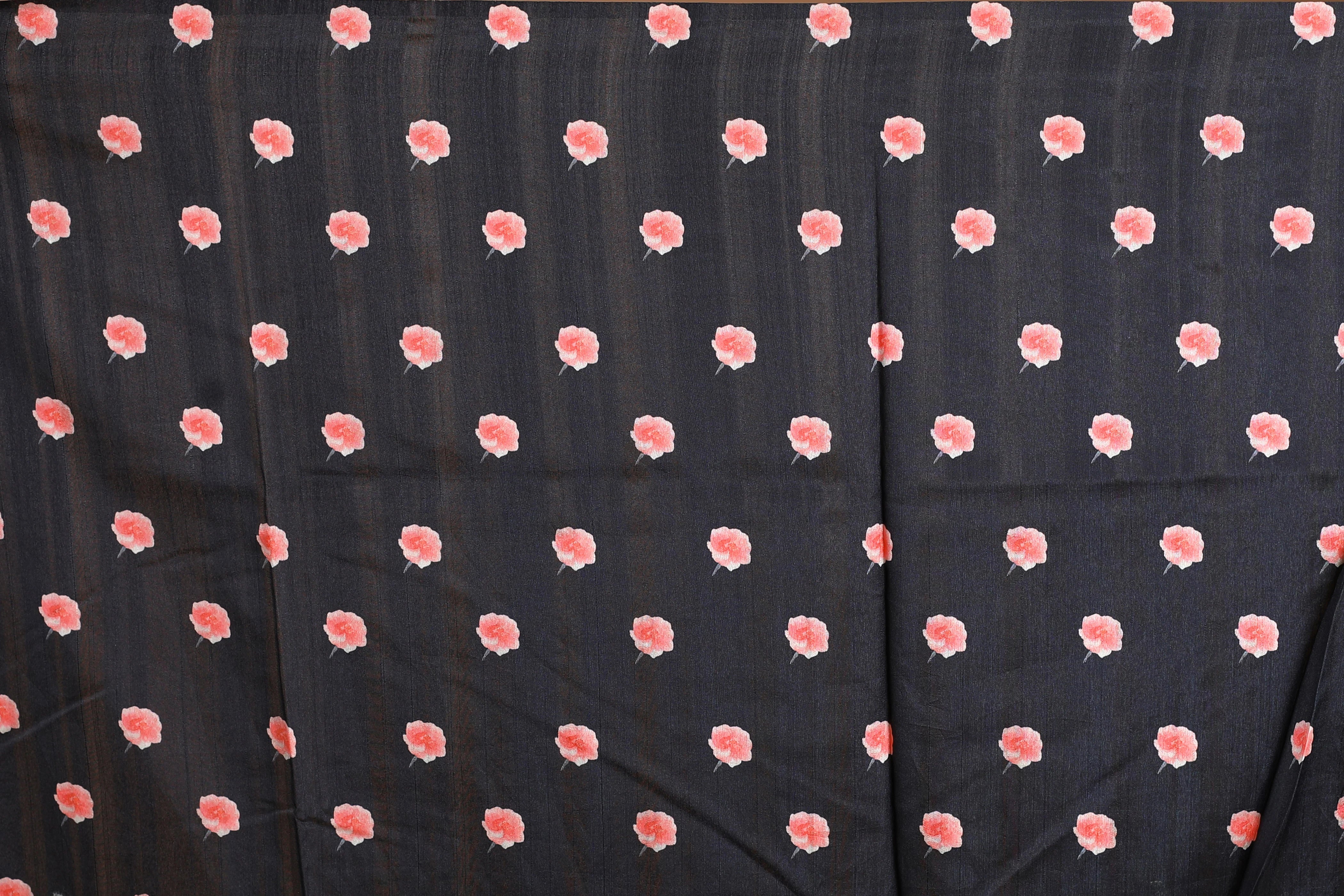Black Semi Tussar Digitalprint Saree With Blouse Piece