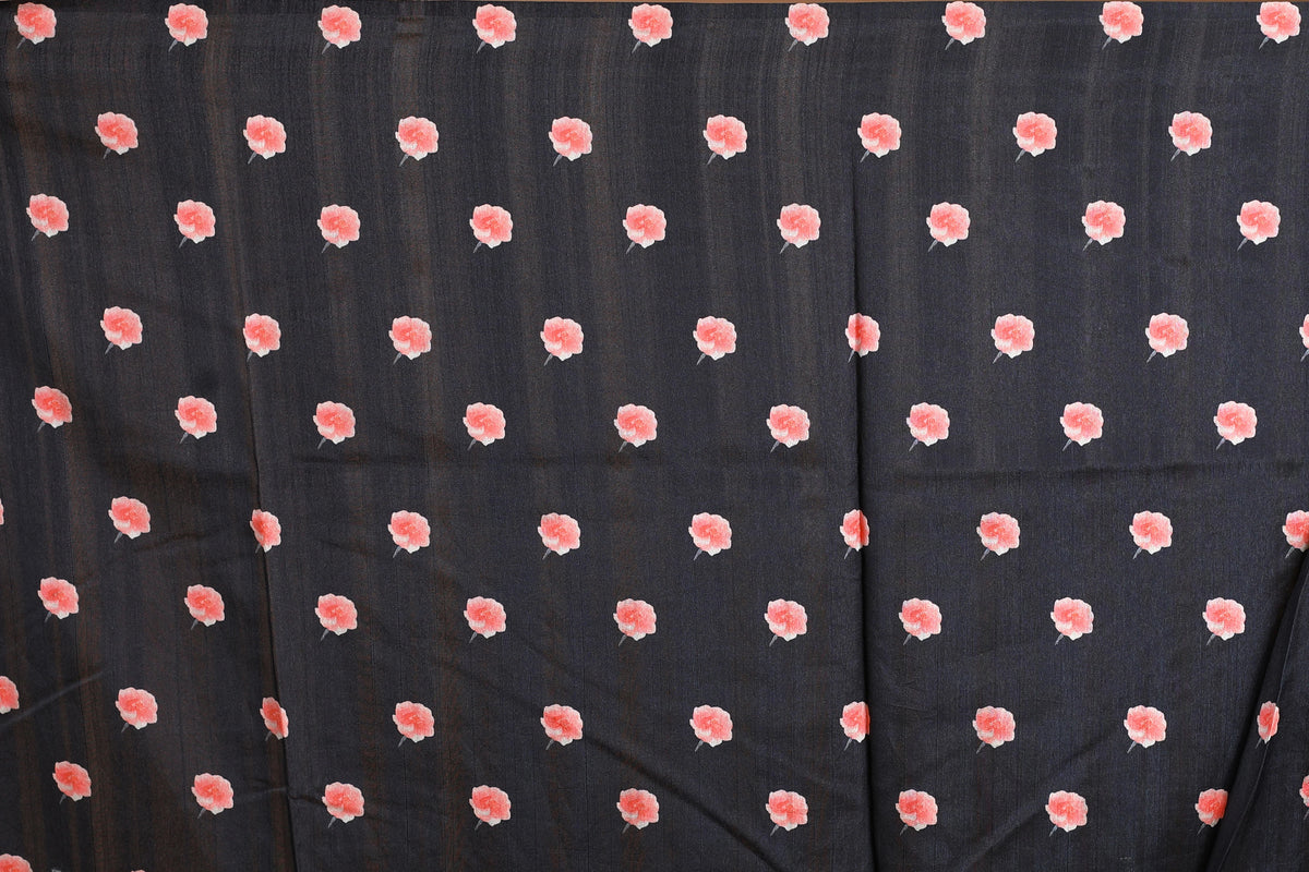 Black Semi Tussar Digital Print Saree With Blouse Piece