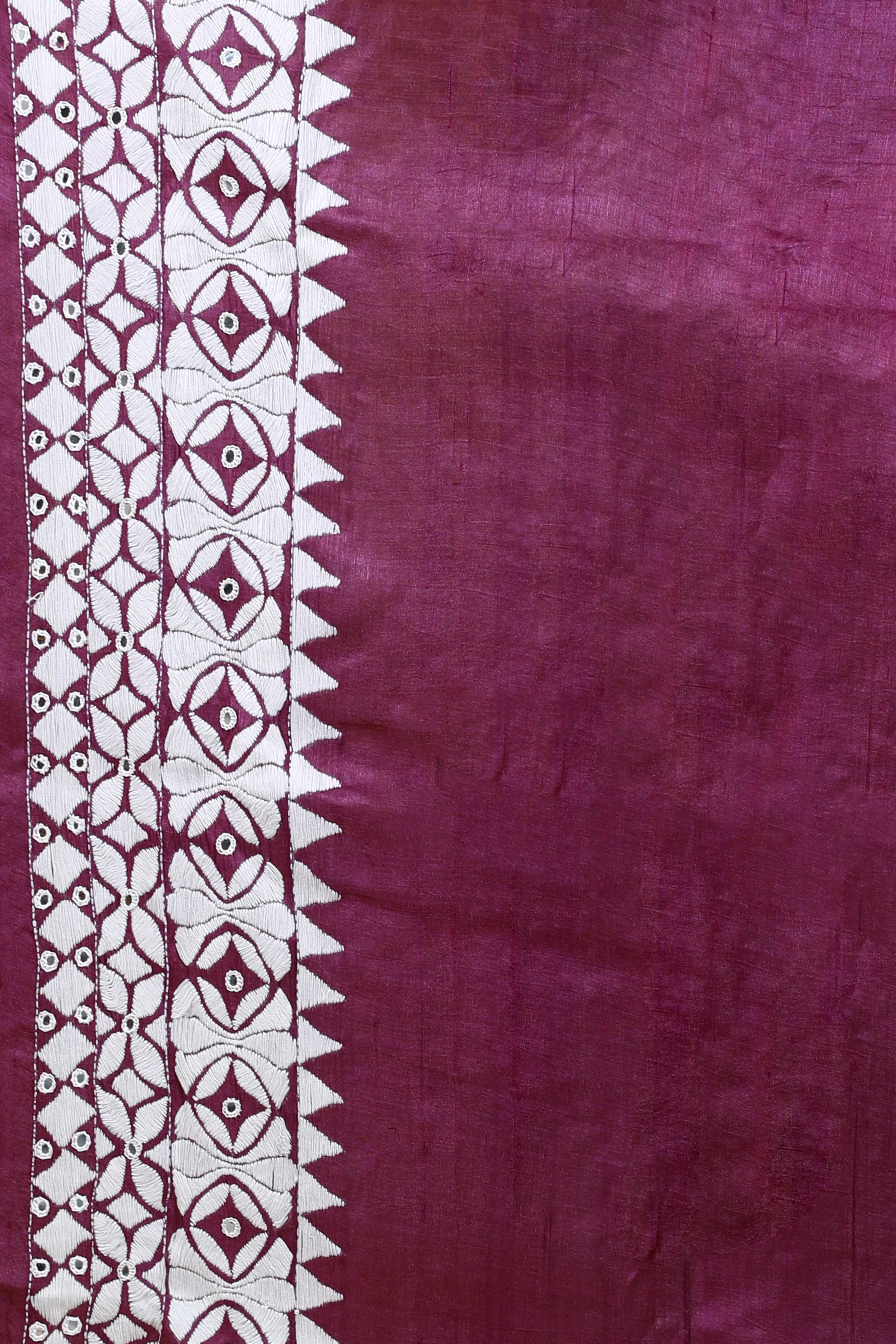 Purple Wine Tussar Kathiyawadi Saree With Blouse Piece