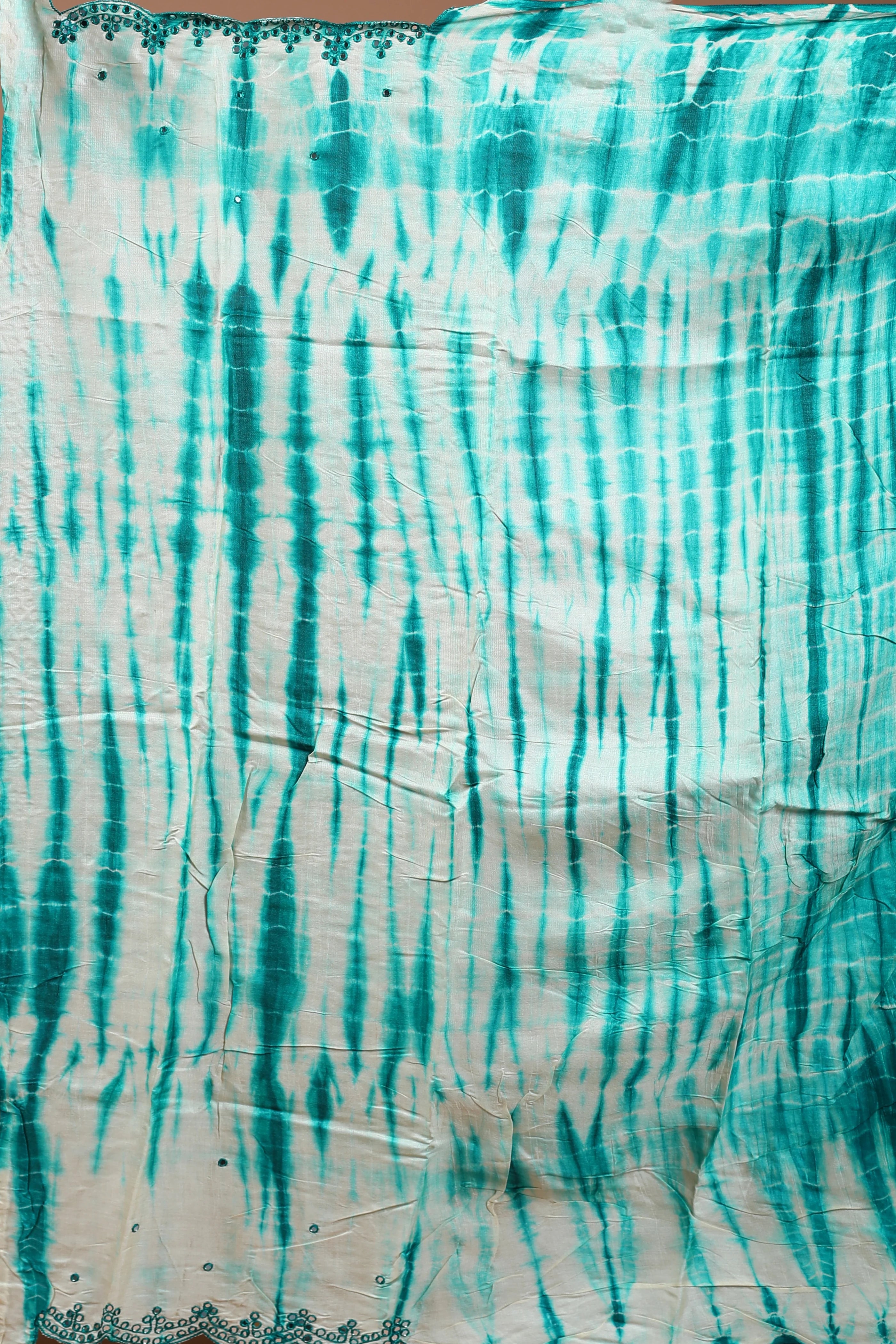 Teal Blue Pure Tussar Leheriya Saree With Blouse Piece