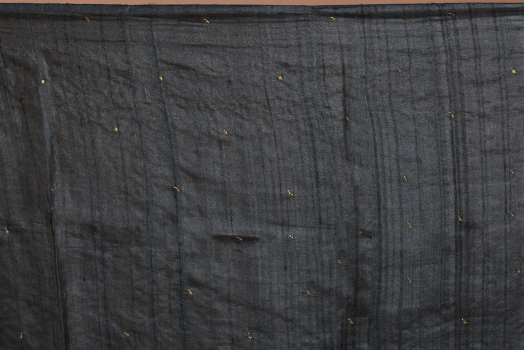 Coffee Cream Pure Tussar Embroidery Saree With Blouse Piece