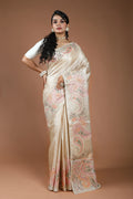 Coffee Cream Pure Tussar Embroidery Saree With Blouse Piece