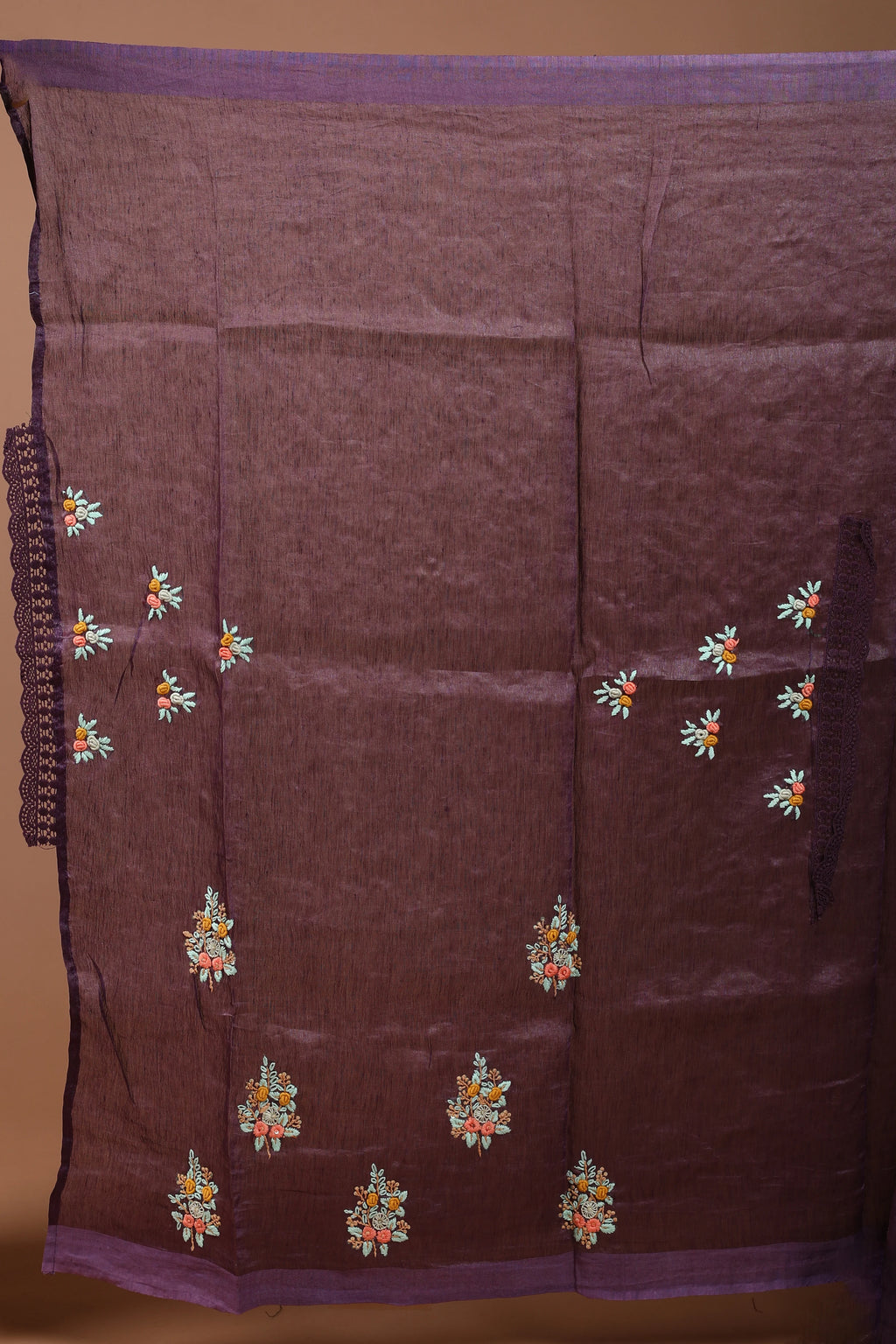 Violet Silk Linen Hand Gujarati Saree With Blouse Piece