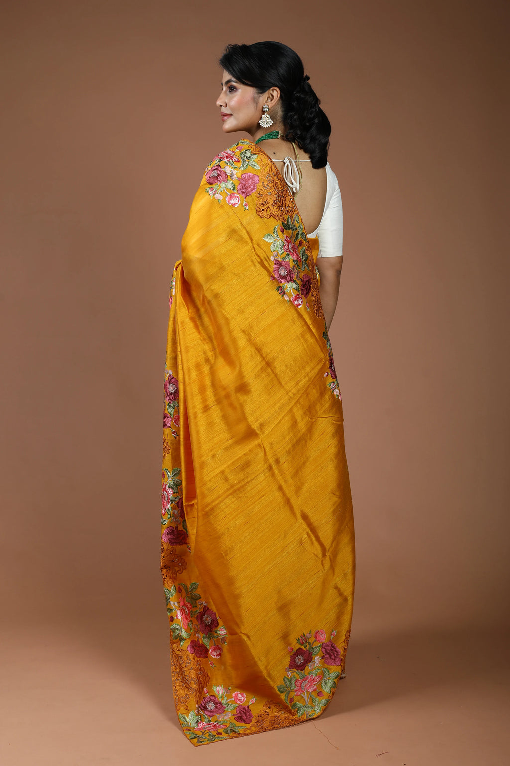 Mustard Yellow Semi Tussar Cutwork Saree With Blouse Piece