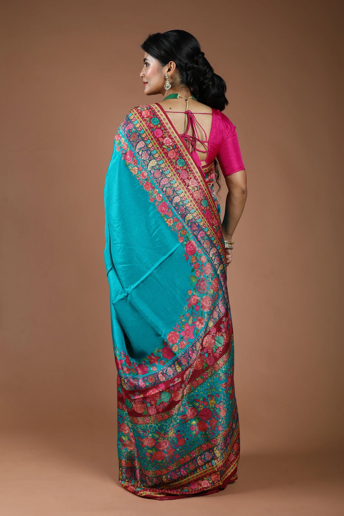 Teal Blue Semi Kani Silk Saree With Blouse Piece