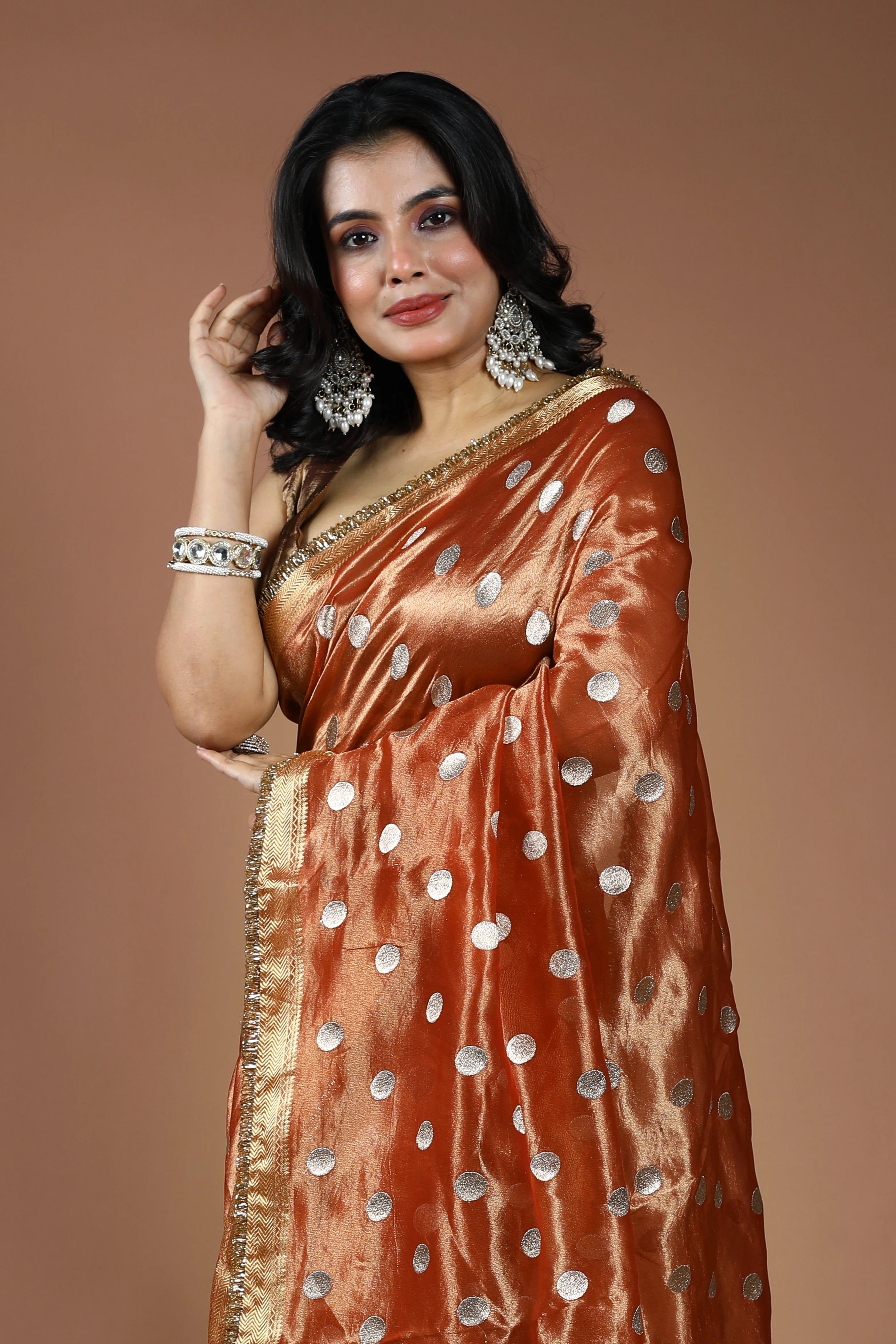 Copper Pure Tissue Banarasi Saree With Blouse Piece