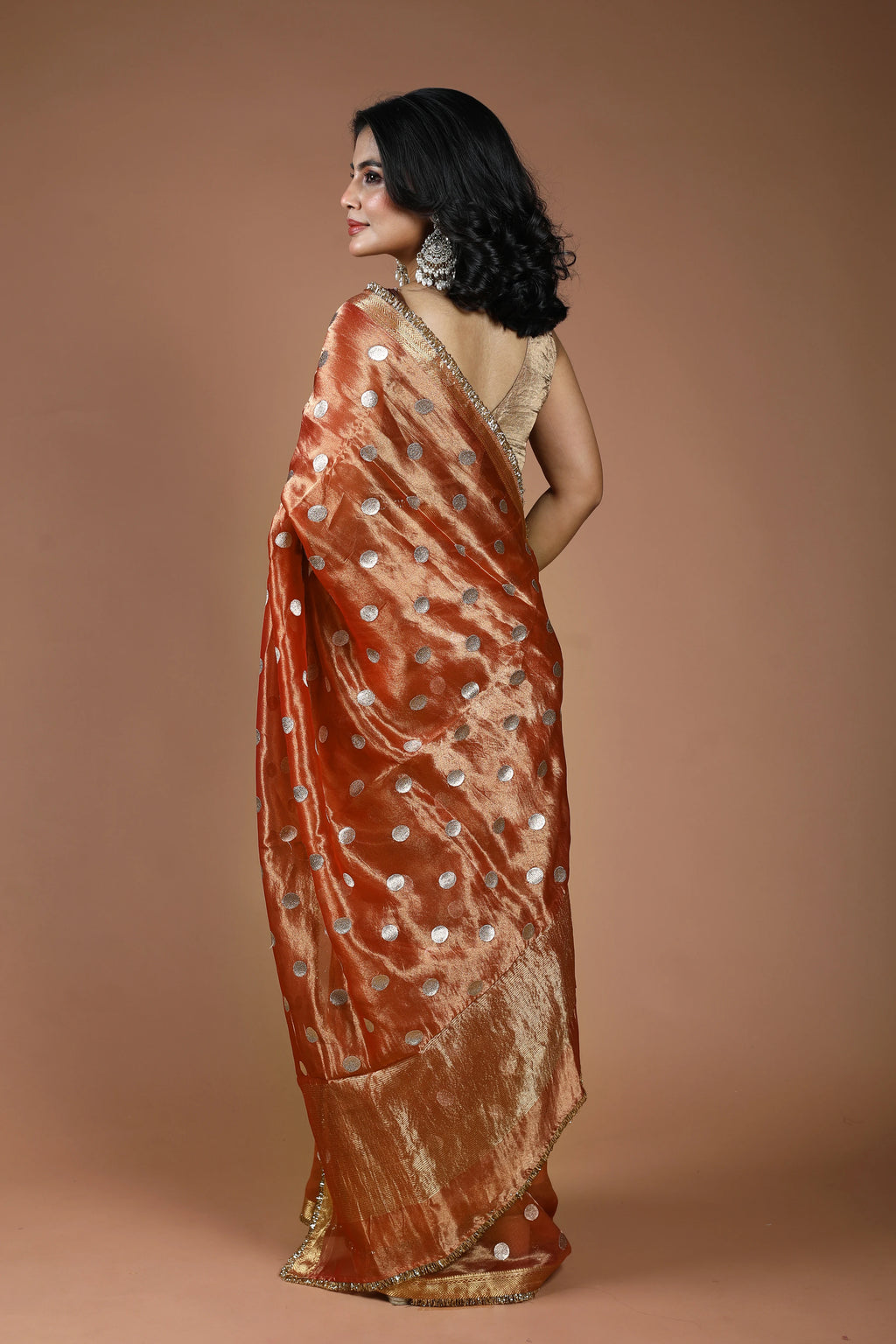 Copper Pure Tissue Banarasi Saree With Blouse Piece