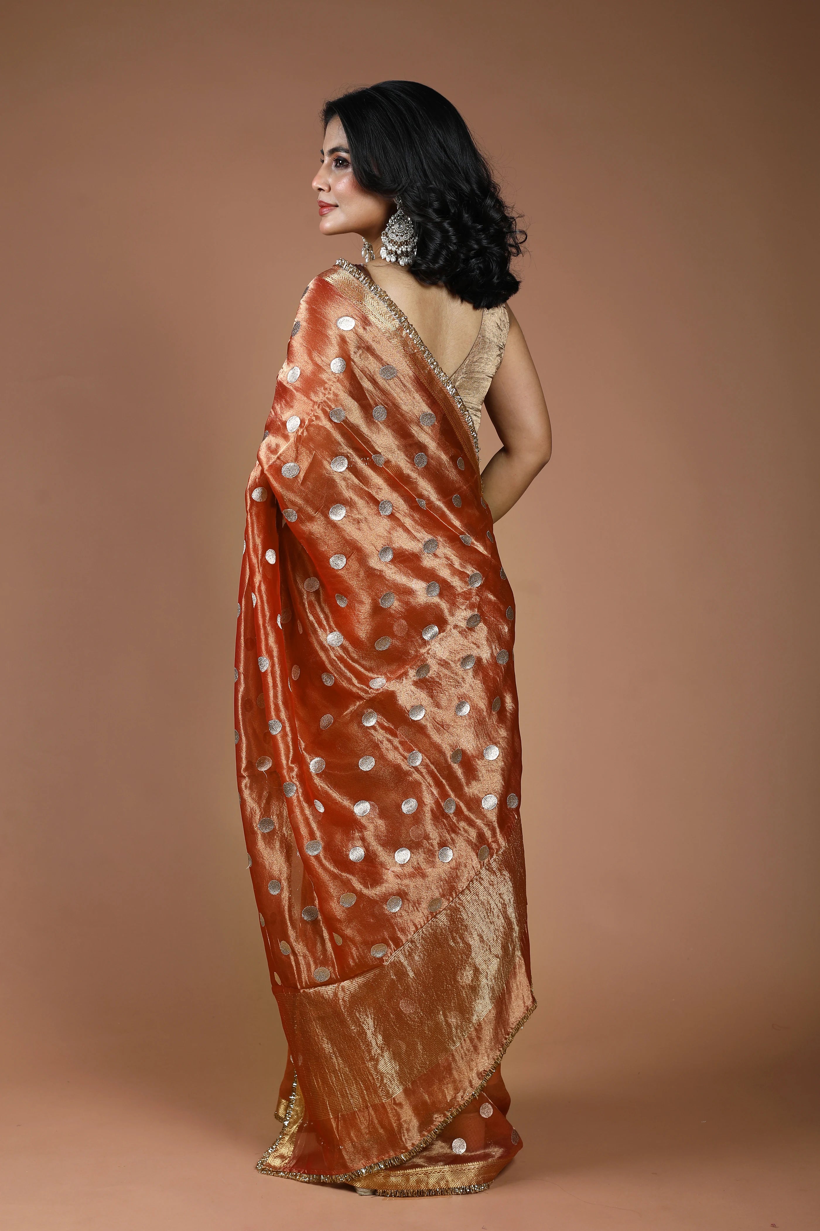 Copper Pure Tissue Banarasi Saree With Blouse Piece