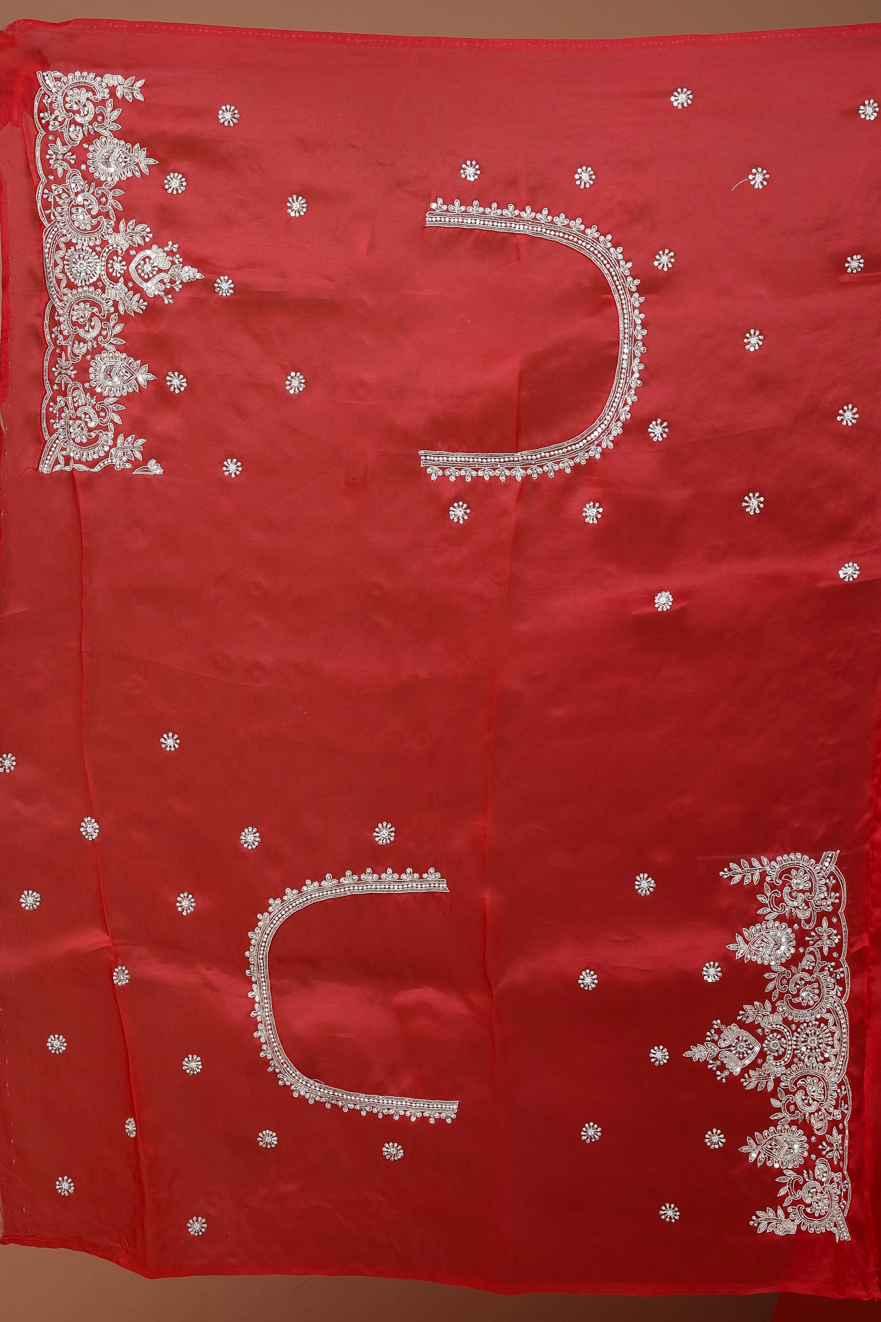 Red Organza Zardosi Work Saree With Blouse Piece
