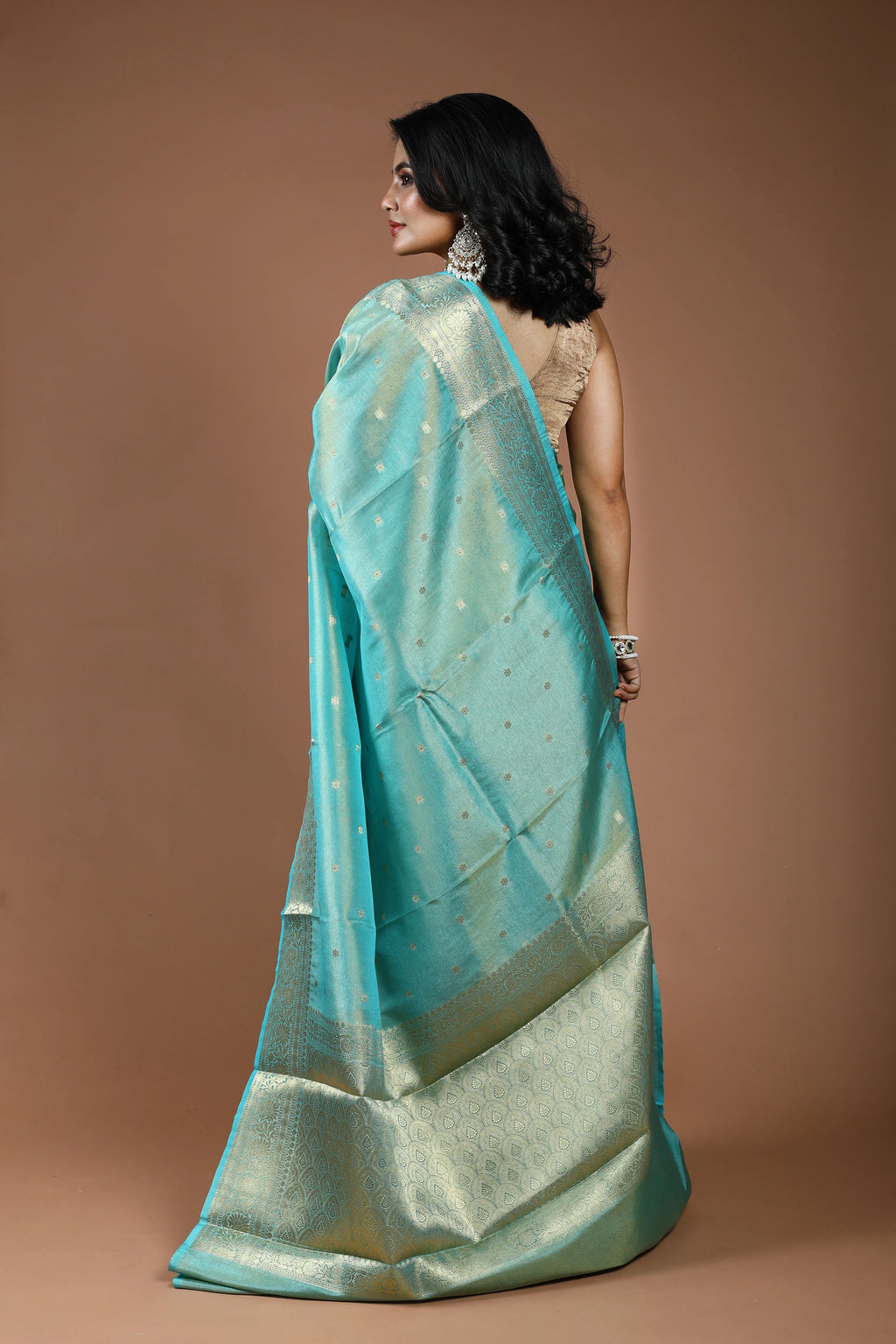 Sky Blue Semi Tissue Banarasi Saree With Blouse Piece