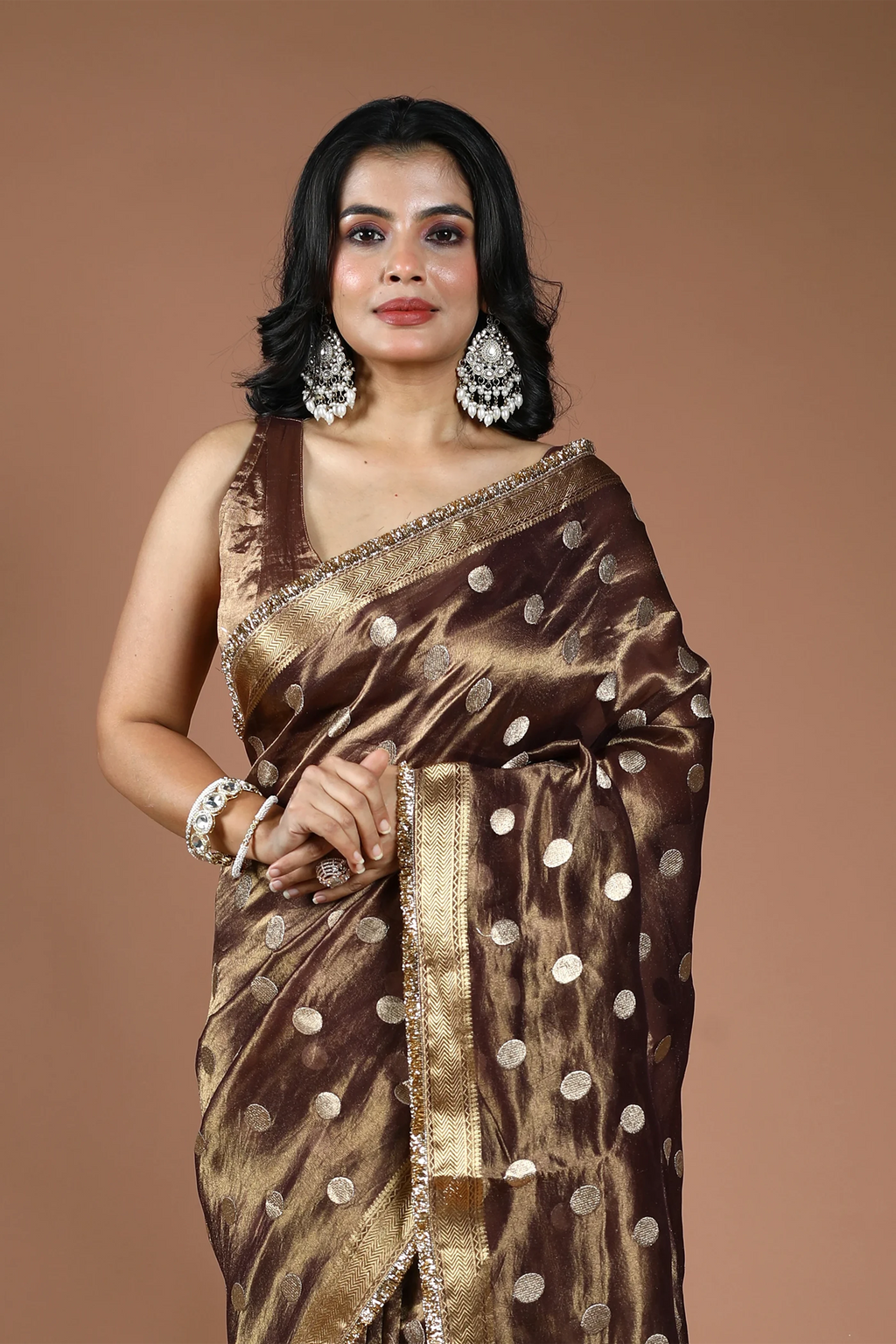 Coffee Brown Pure Tissue Banarasi Saree With Blouse Piece