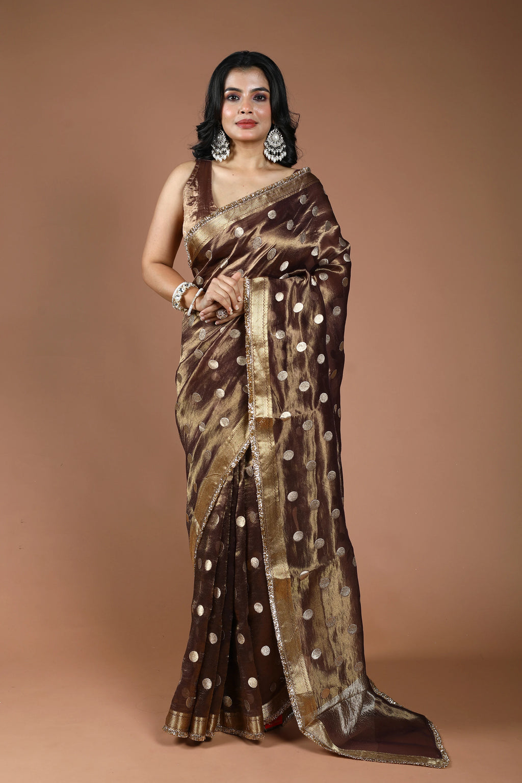 Coffee Brown Pure Tissue Banarasi Saree With Blouse Piece