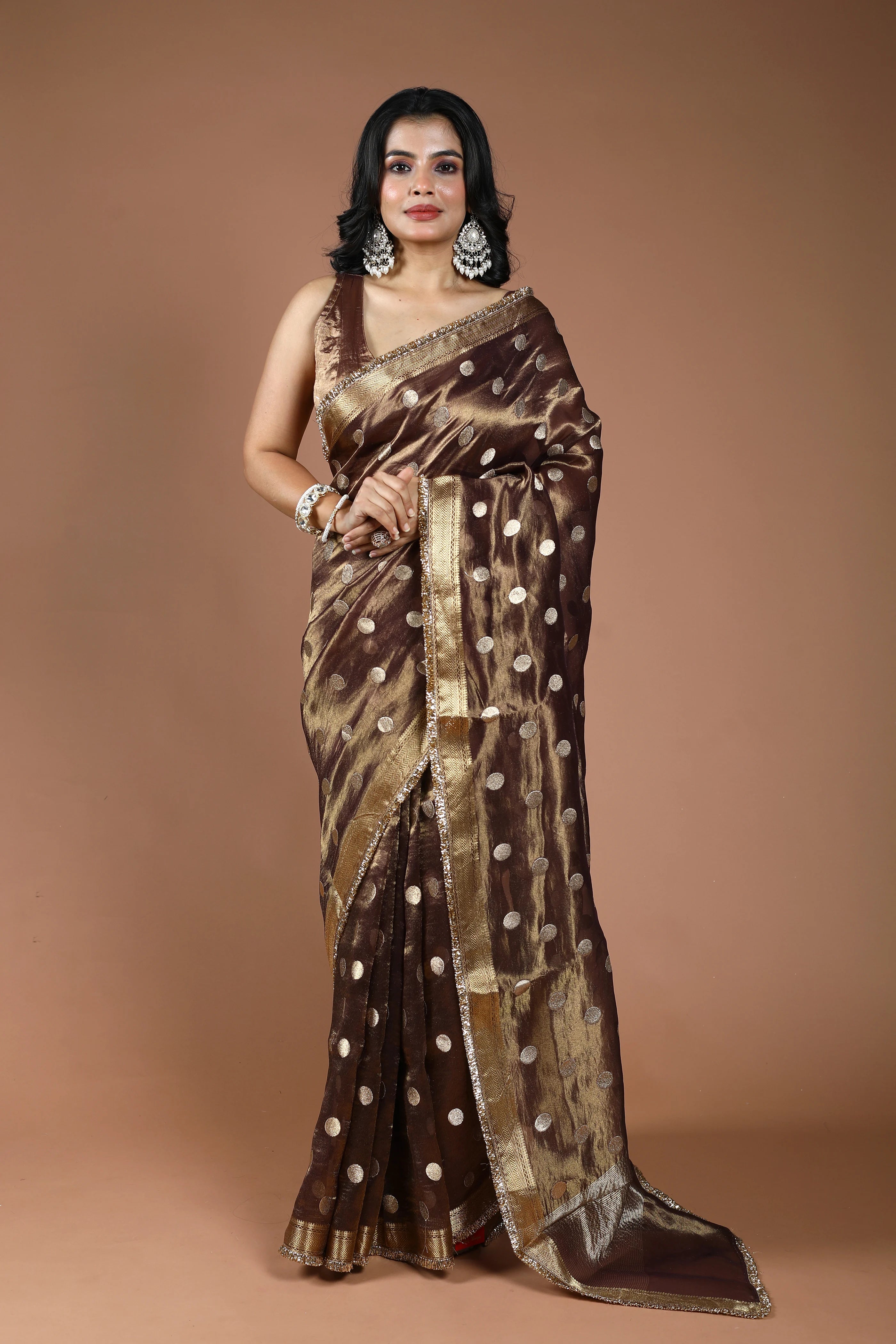 Coffee Brown Pure Tissue Banarasi Saree With Blouse Piece