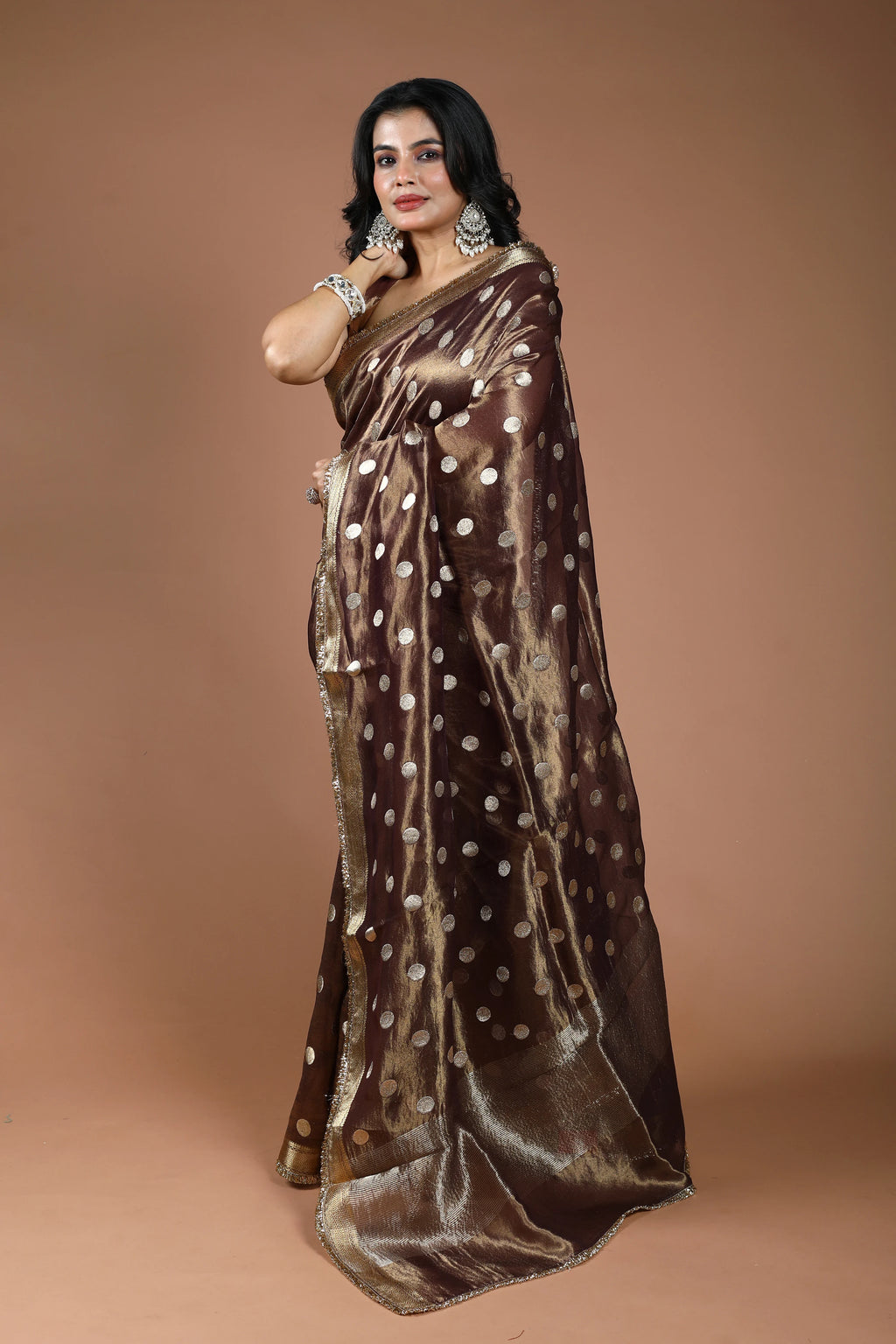 Coffee Brown Pure Tissue Banarasi Saree With Blouse Piece